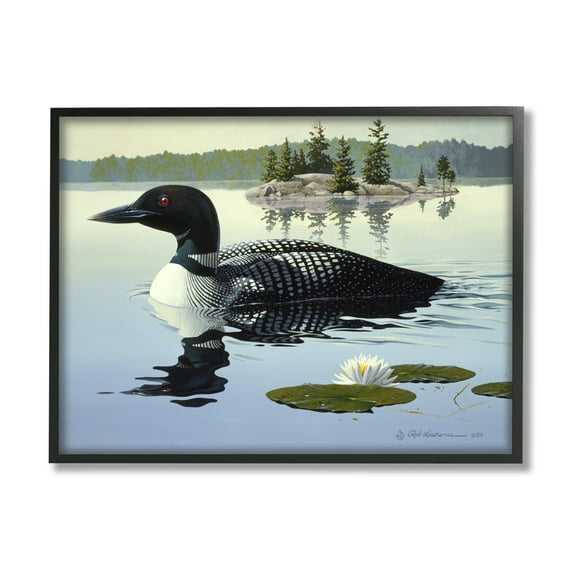 Stupell Industries Duck in Vast Pond Animals & Insects Painting Black Framed Art Print Wall Art, 14 x 11
