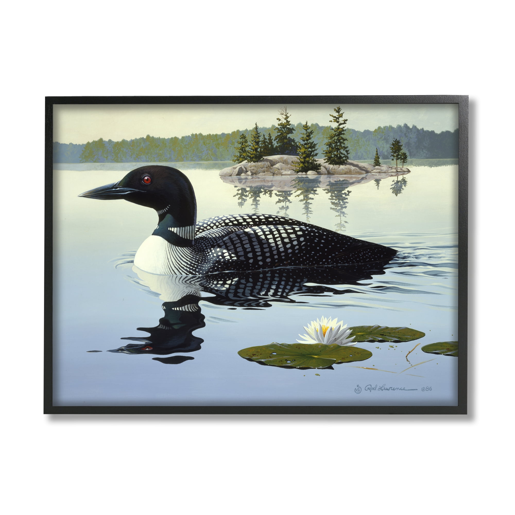 Stupell Industries Duck in Vast Pond Animals & Insects Painting Black Framed Art Print Wall Art, 30 x 24