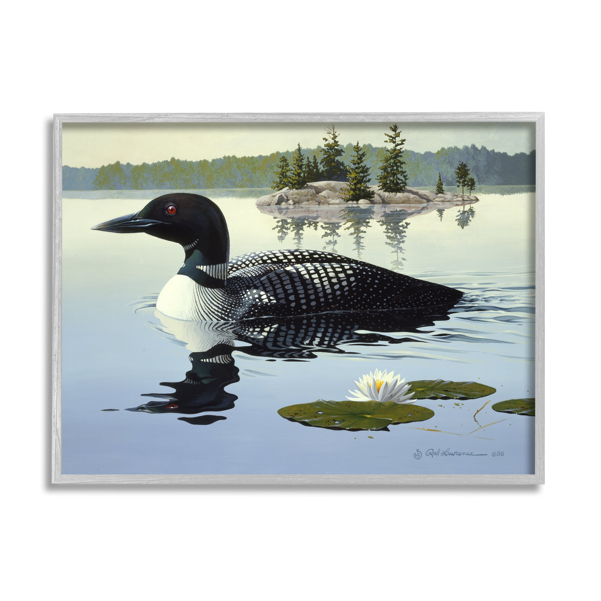 Stupell Industries Duck in Vast Pond Animals & Insects Painting Gray Framed Art Print Wall Art, 20 x 16