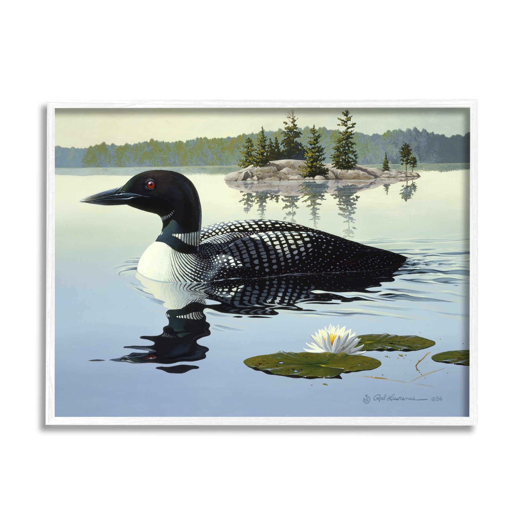 Stupell Industries Duck in Vast Pond Animals & Insects Painting White Framed Art Print Wall Art, 20 x 16