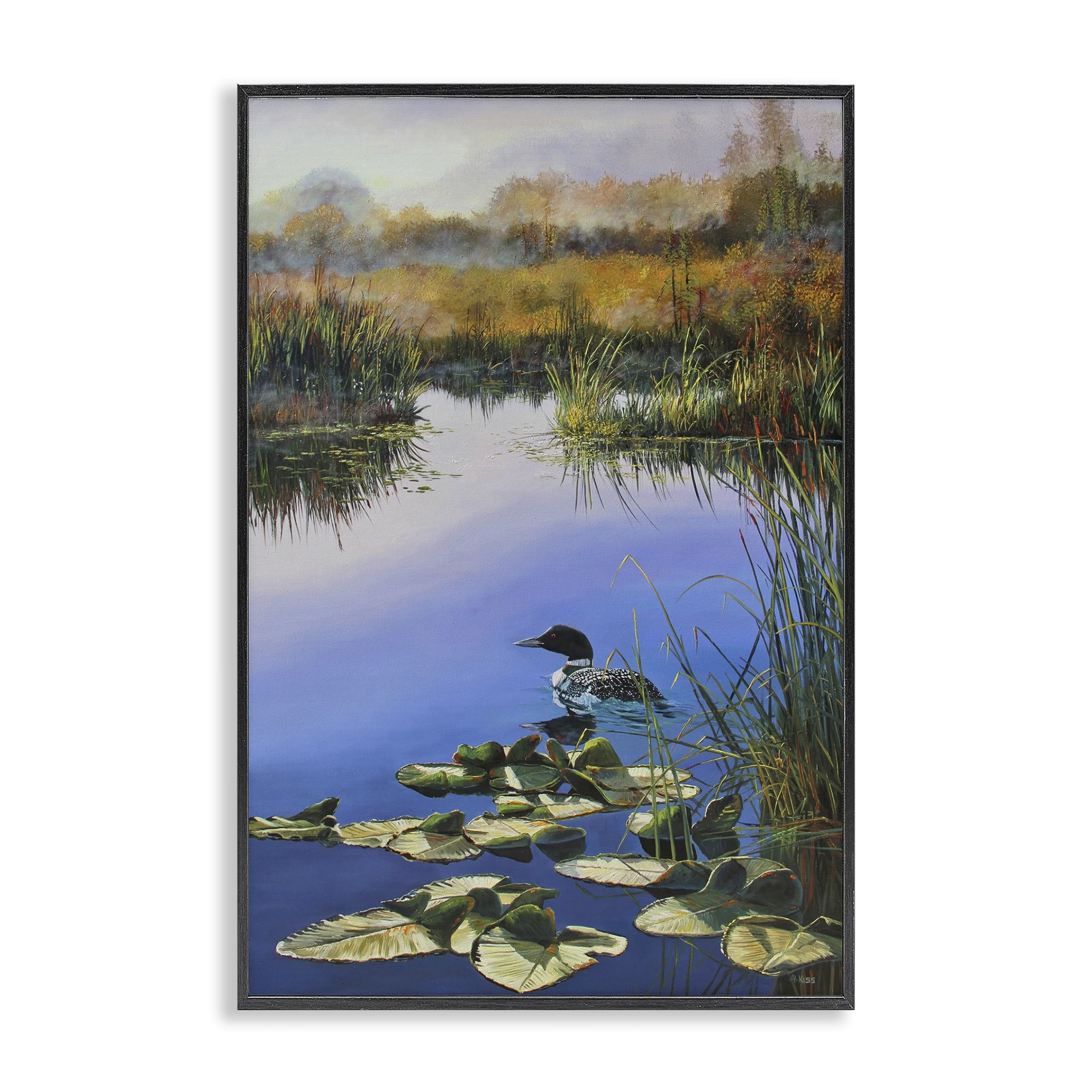 Stupell Industries Duck's Morning Solitude Landscape & Nature Painting Black Framed Art Print Wall Art, 12 x 18