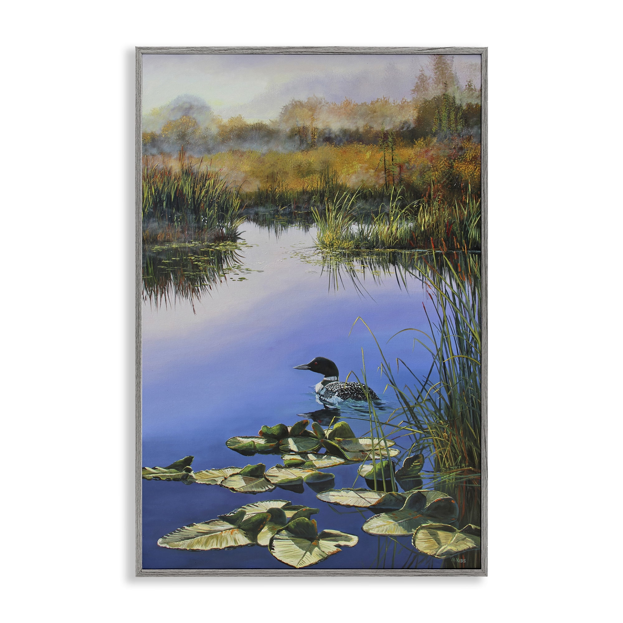 Stupell Industries Duck's Morning Solitude Landscape & Nature Painting Gray Framed Art Print Wall Art, 20 x 30