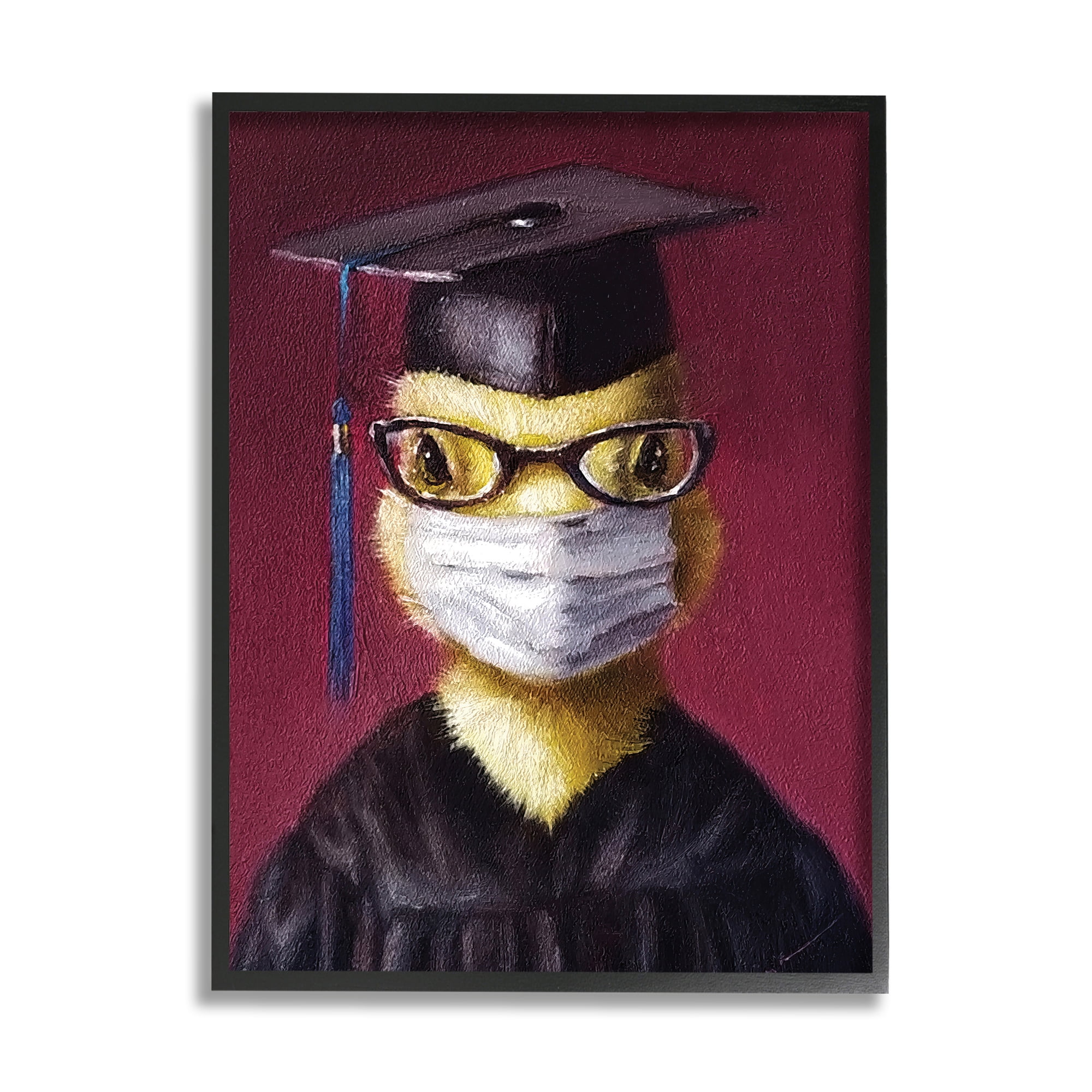 Stupell Industries Duckling Bird Graduate Face Mask over Red Animals & Insects Painting Black Framed Art Print Wall Art, 24 x 30