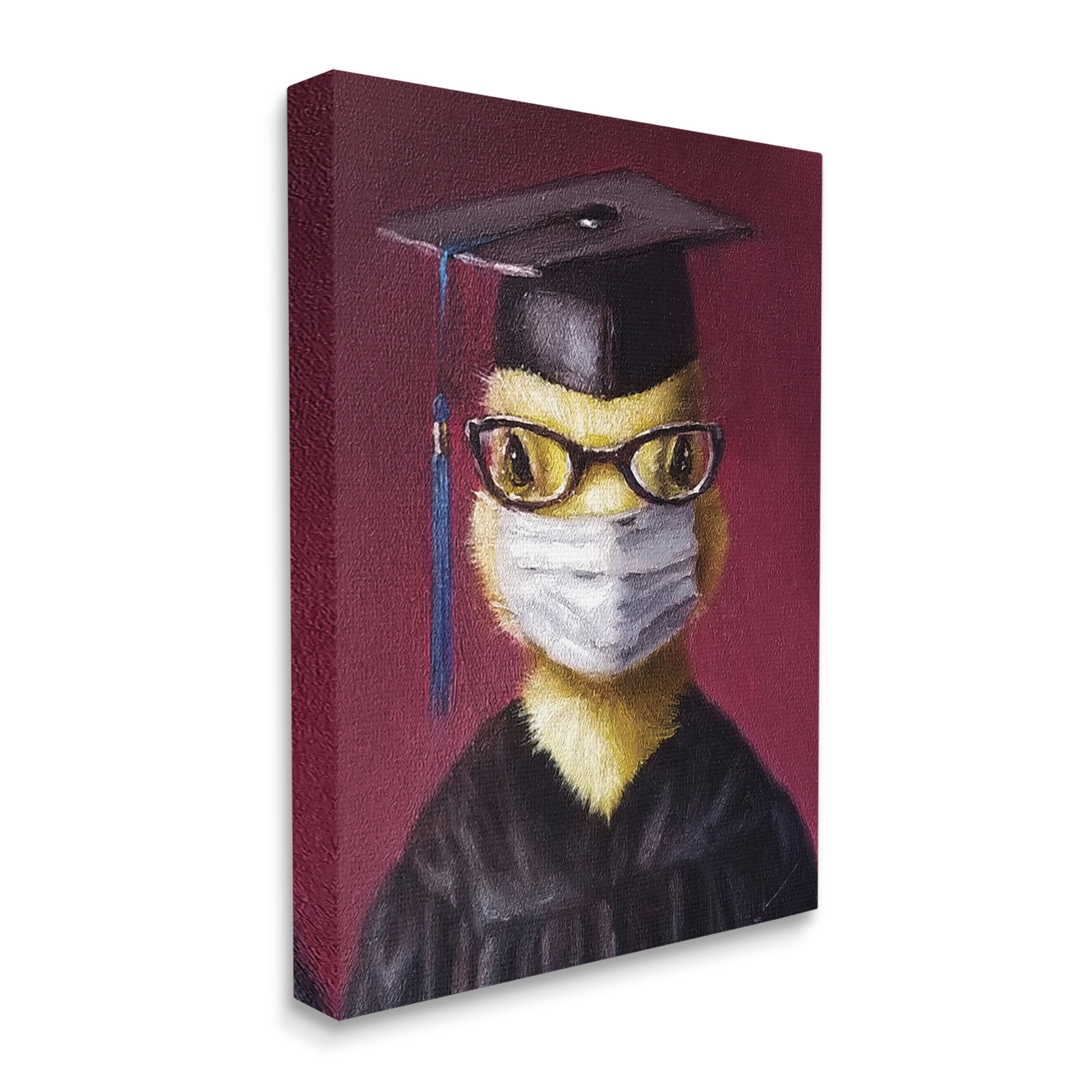 Stupell Industries Duckling Bird Graduate Face Mask over Red Animals & Insects Painting Gallery Wrapped Canvas Art Print Wall Art, 16 x 20