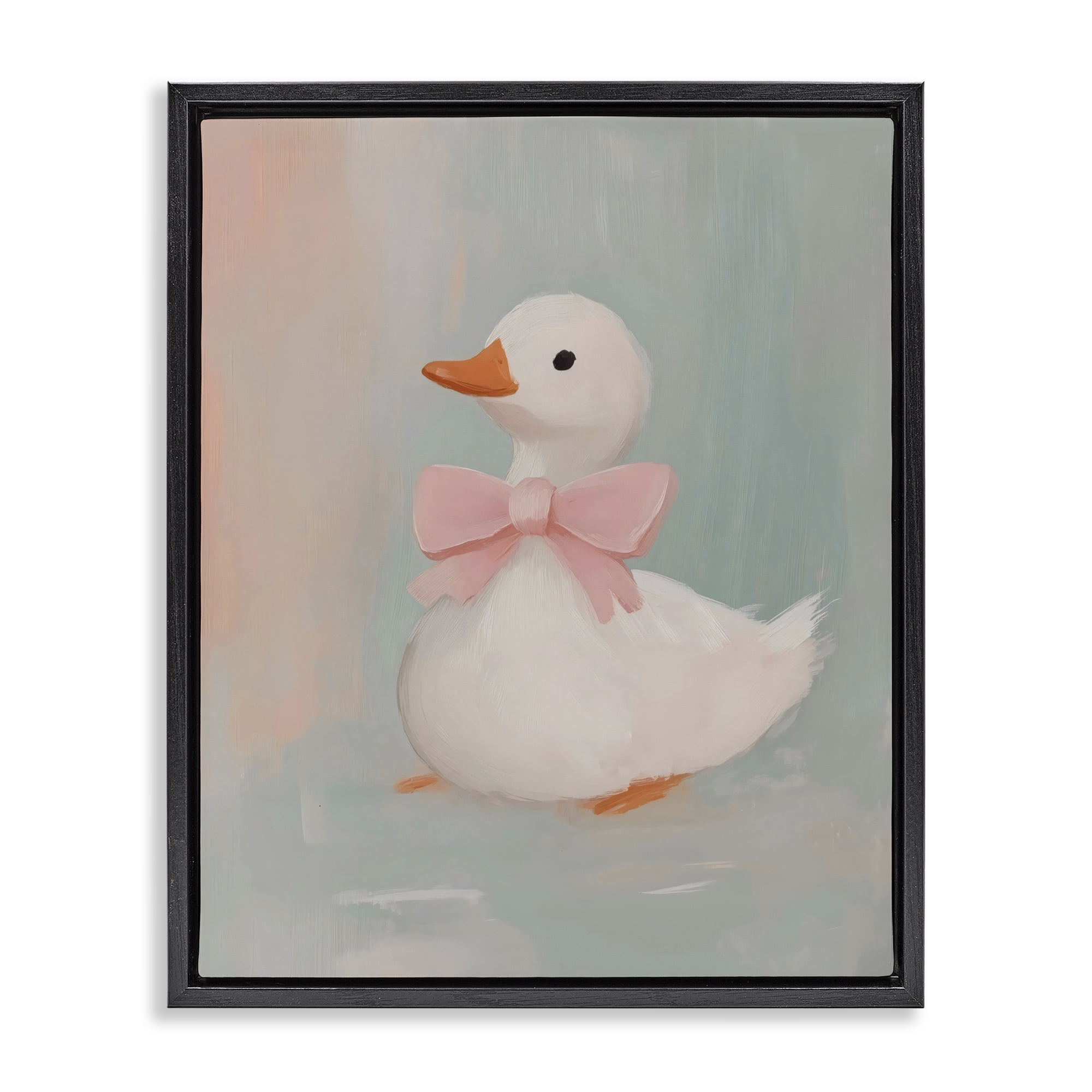 Stupell Industries Duckling Portrait with Bow Black Framed Floater Canvas Wall Art, design by The Prints Vibe