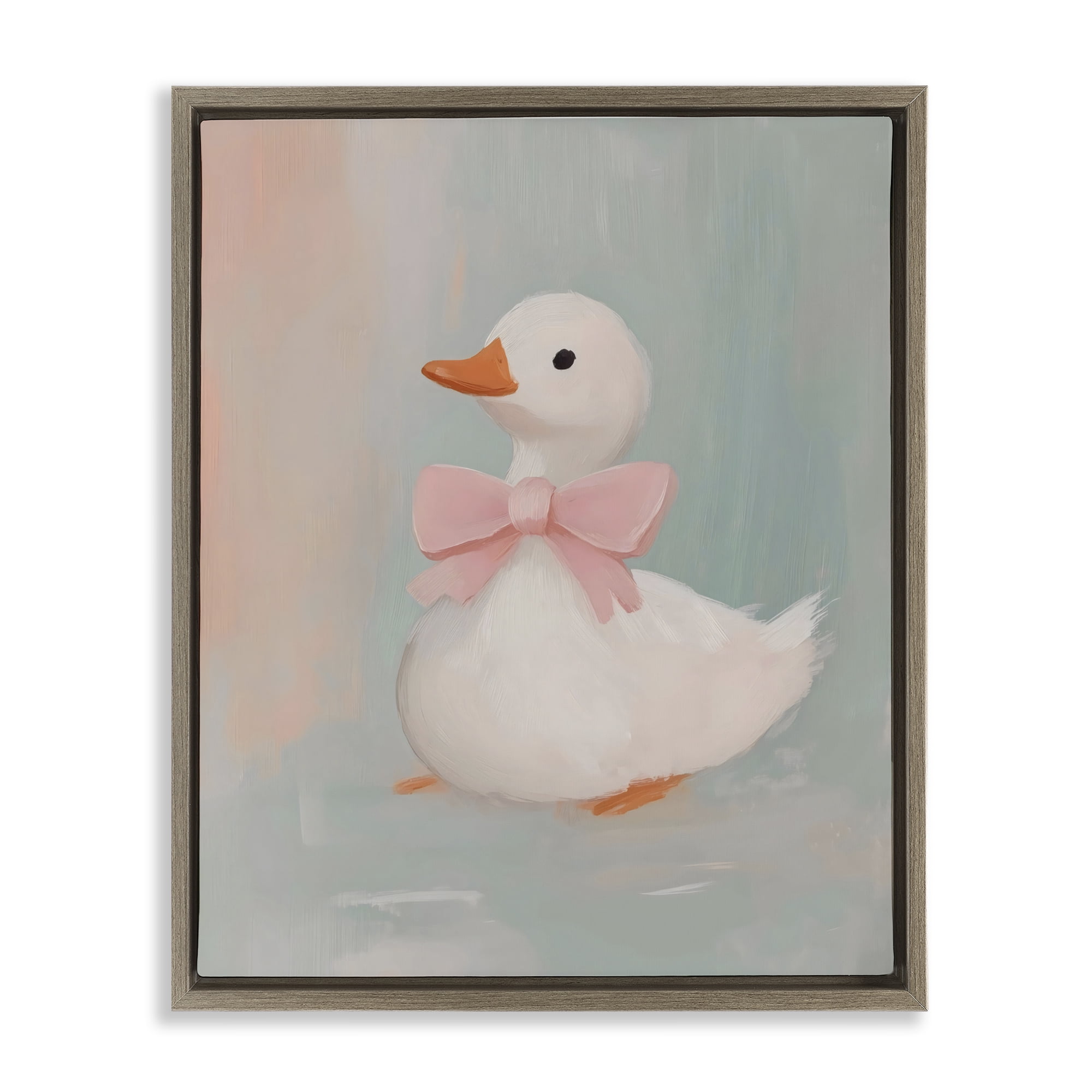 Stupell Industries Duckling Portrait with Bow Brown Framed Floater Canvas Wall Art, design by The Prints Vibe
