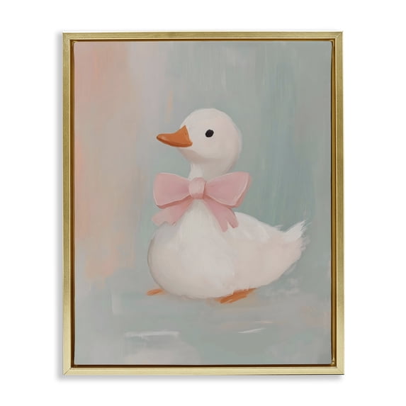 Stupell Industries Cottage Duckling Portrait with Bow Gold Floating Frame Canvas Art, 25 x 31, by The Prints Vibe
