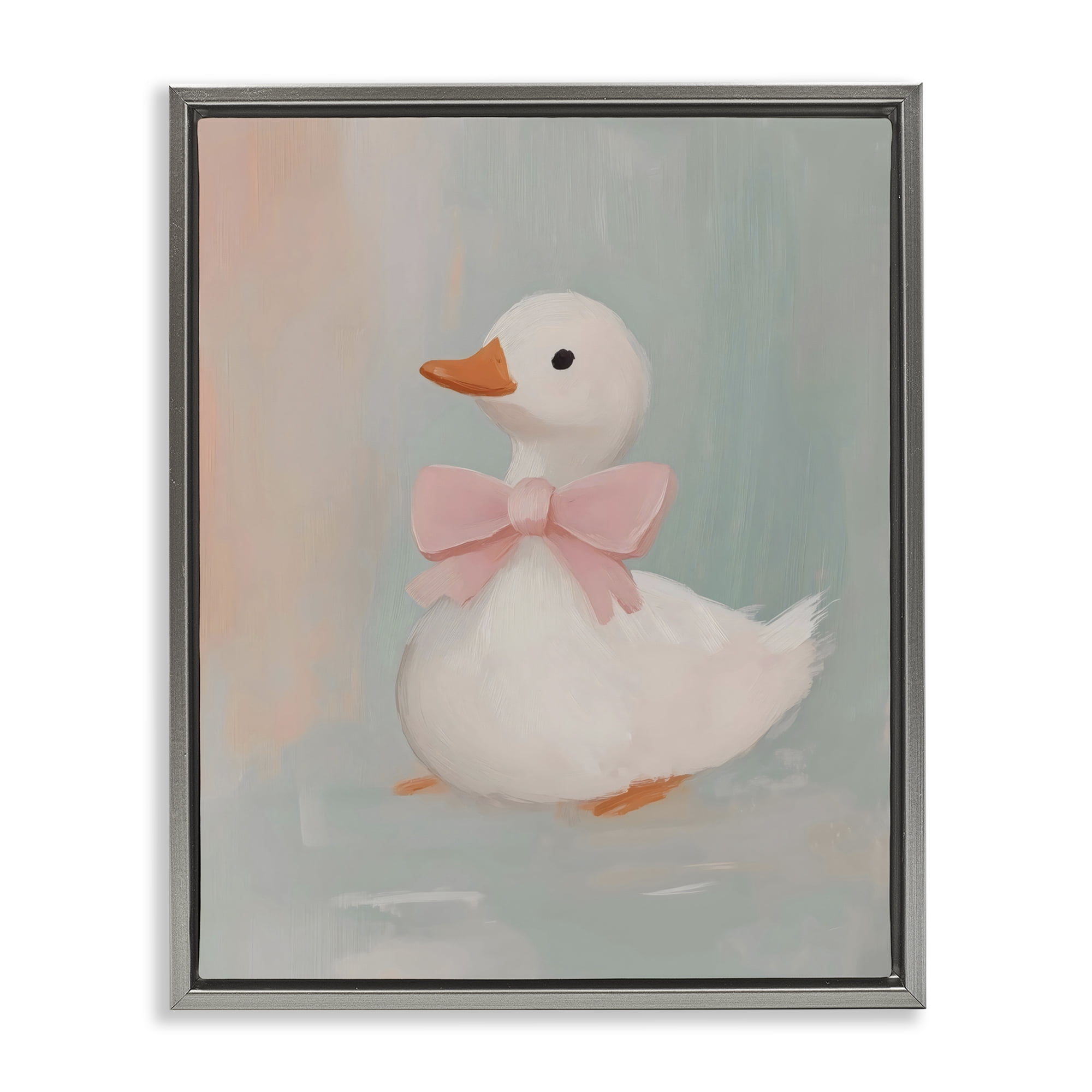 Stupell Industries Duckling Portrait with Bow Gray Framed Floater Canvas Wall Art, design by The Prints Vibe