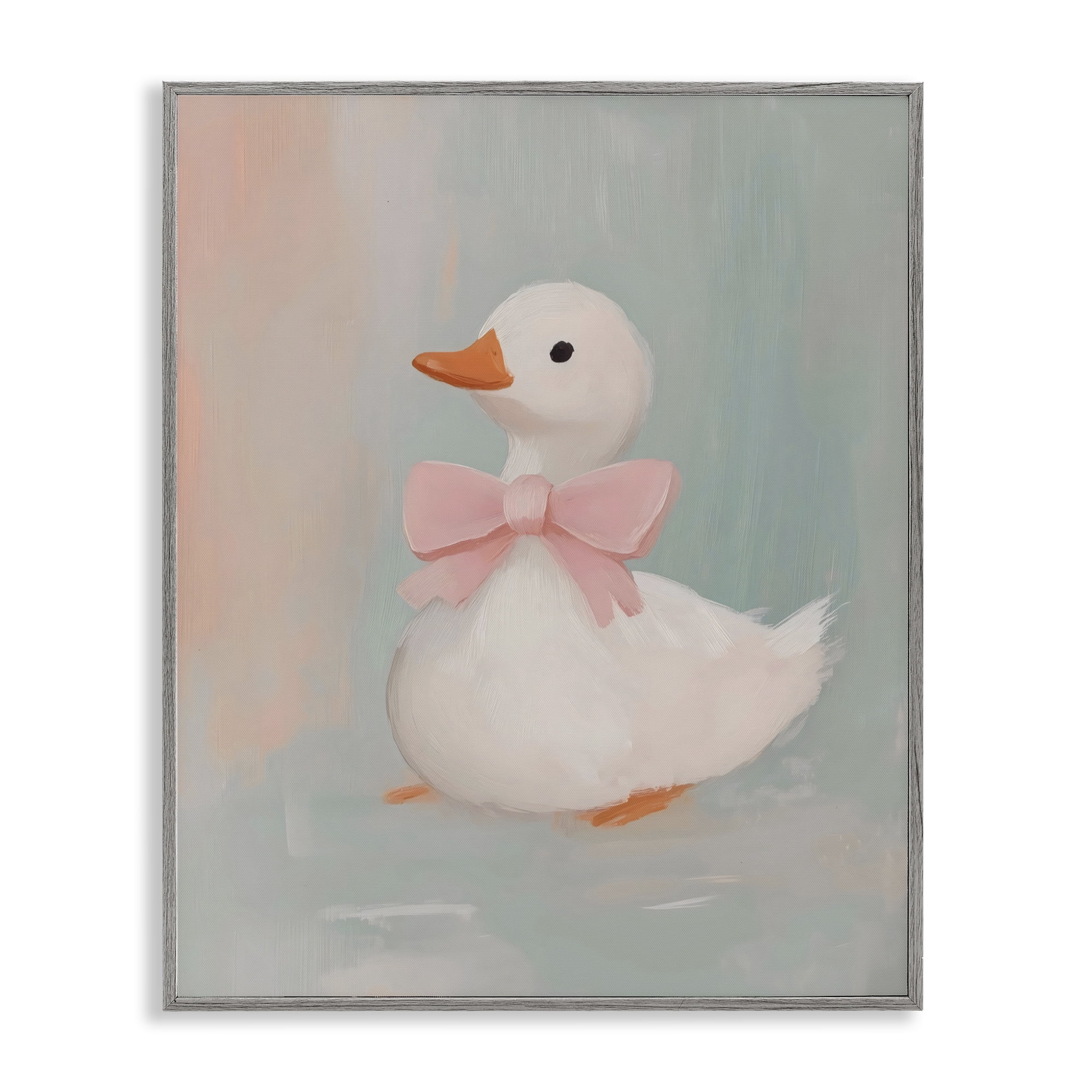 Stupell Industries Duckling Portrait with Bow Gray Framed Giclee Art, design by The Prints Vibe