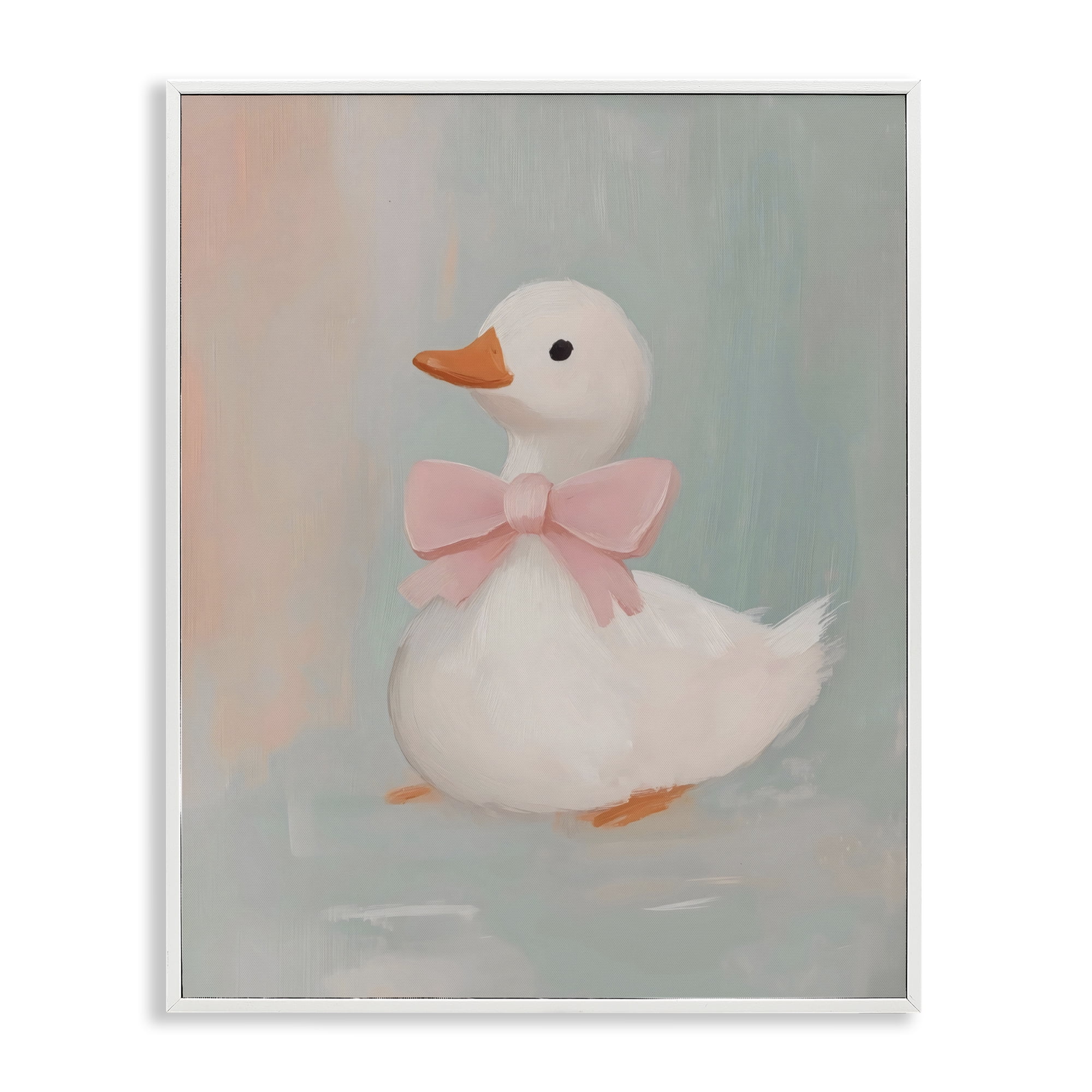 Stupell Industries Duckling Portrait with Bow White Framed Giclee Art, design by The Prints Vibe