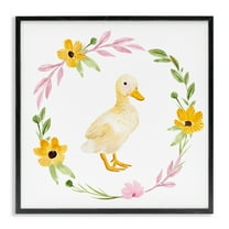 Stupell Industries Duckling with Daisy Wreath Animals & Insects Painting Black Framed Art Print Wall Art, 12 x 12