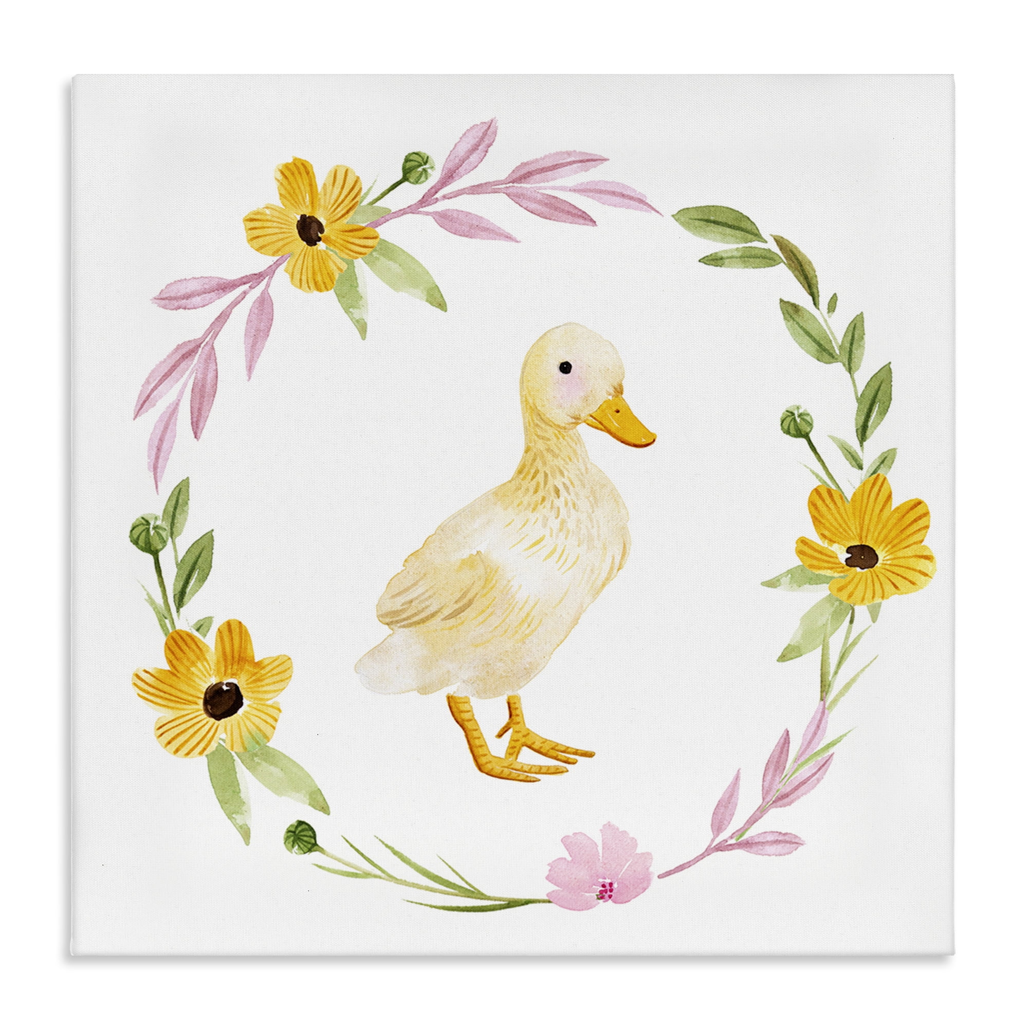 Stupell Industries Duckling with Daisy Wreath Animals & Insects Painting Gallery Wrapped Canvas Art Print Wall Art, 36 x 36