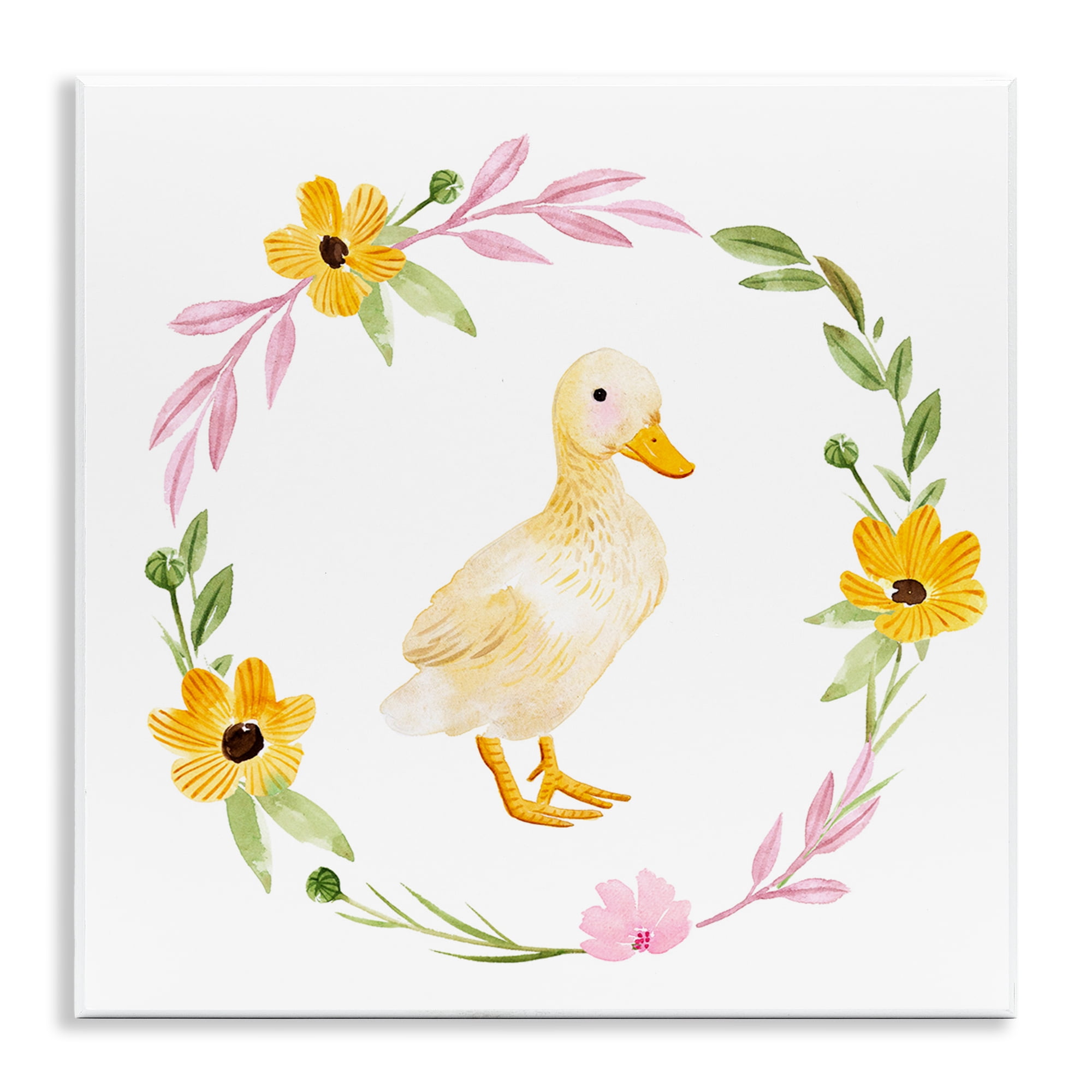 Stupell Industries Duckling with Daisy Wreath Animals & Insects Painting Unframed Art Print Wall Art, 12 x 12