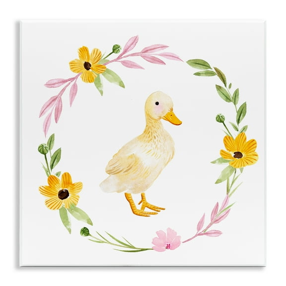 Stupell Industries Duckling with Daisy Wreath Animals & Insects Painting Unframed Art Print Wall Art, 12 x 12