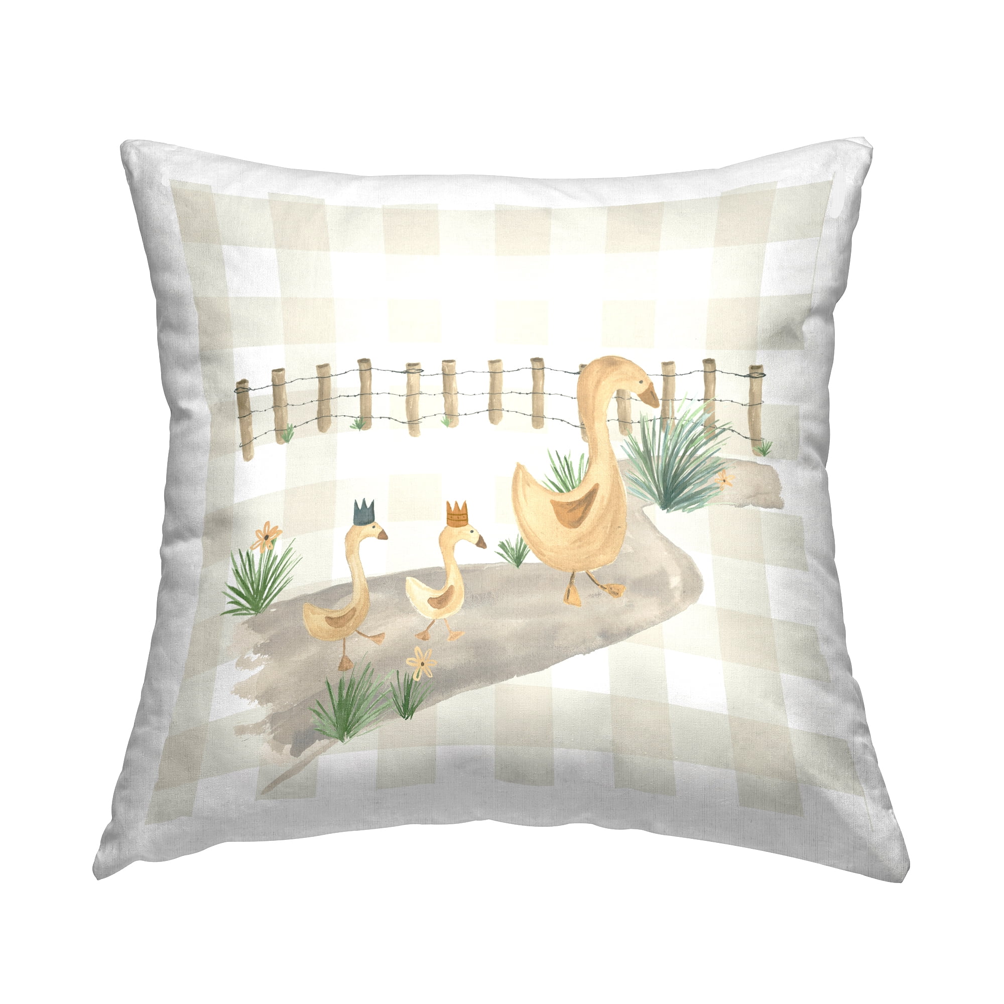 Stupell Industries Ducks & Country Gingham Decorative Printed Throw Pillow, 18 x 18