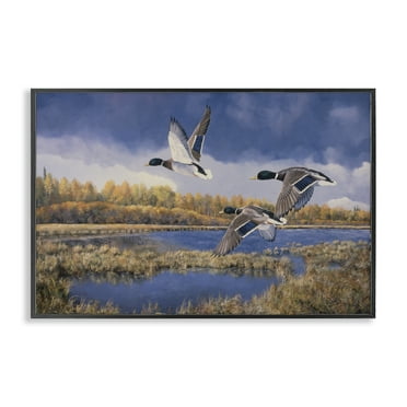Stupell Industries Ducks Heading South Landscape & Nature Painting Black Framed Art Print Wall Art, 18 x 12