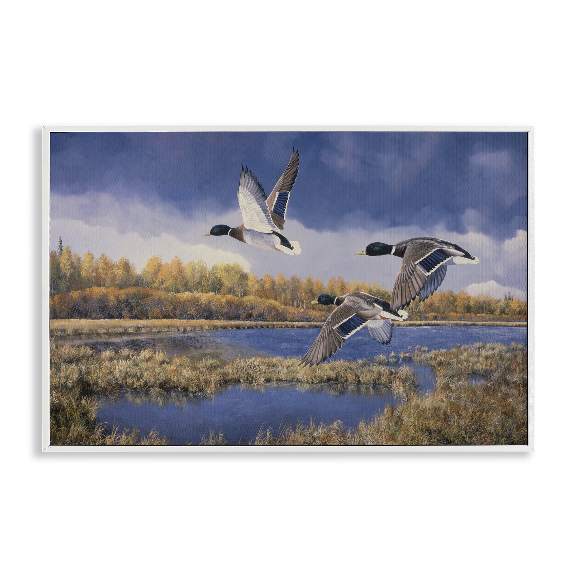 Stupell Industries Ducks Heading South Landscape & Nature Painting White Framed Art Print Wall Art, 24 x 16