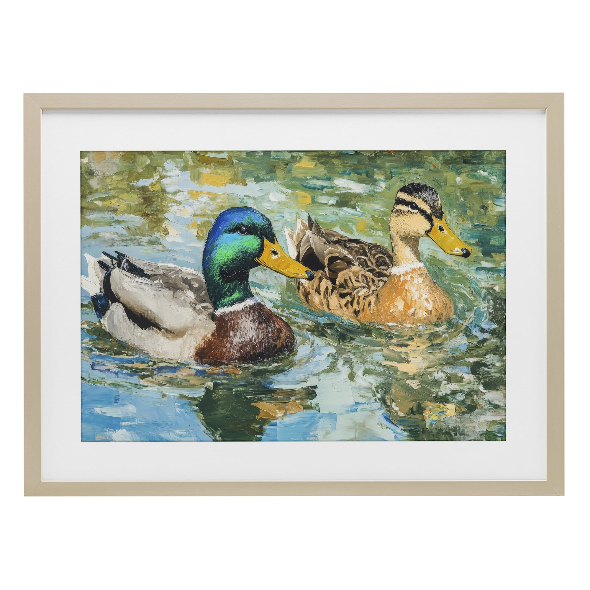 Stupell Industries Ducks Out For A Swim Birch Framed Print Under Glass, design by Petal Prints Design