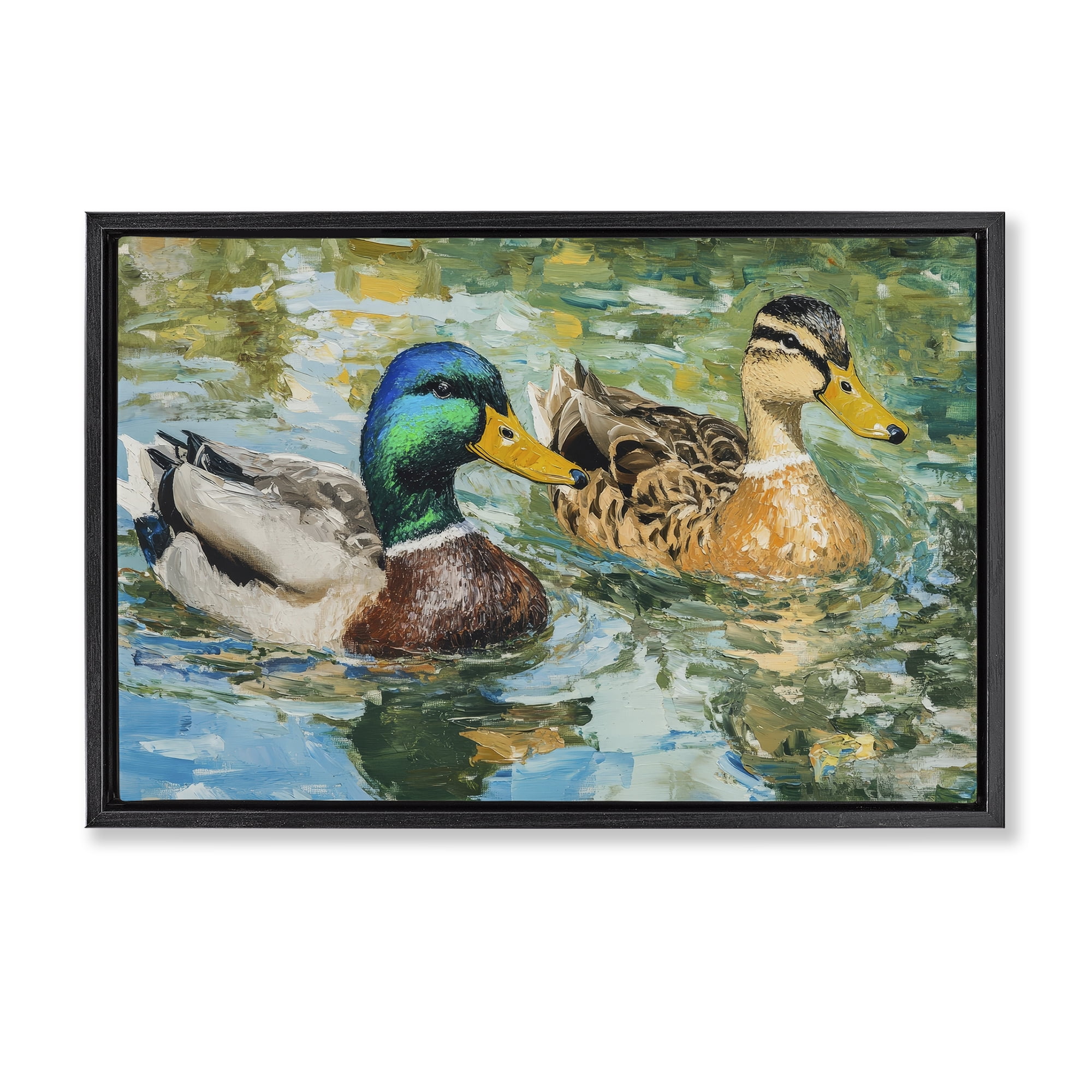 Stupell Industries Ducks Out For A Swim Black Framed Floater Canvas Wall Art, design by Petal Prints Design