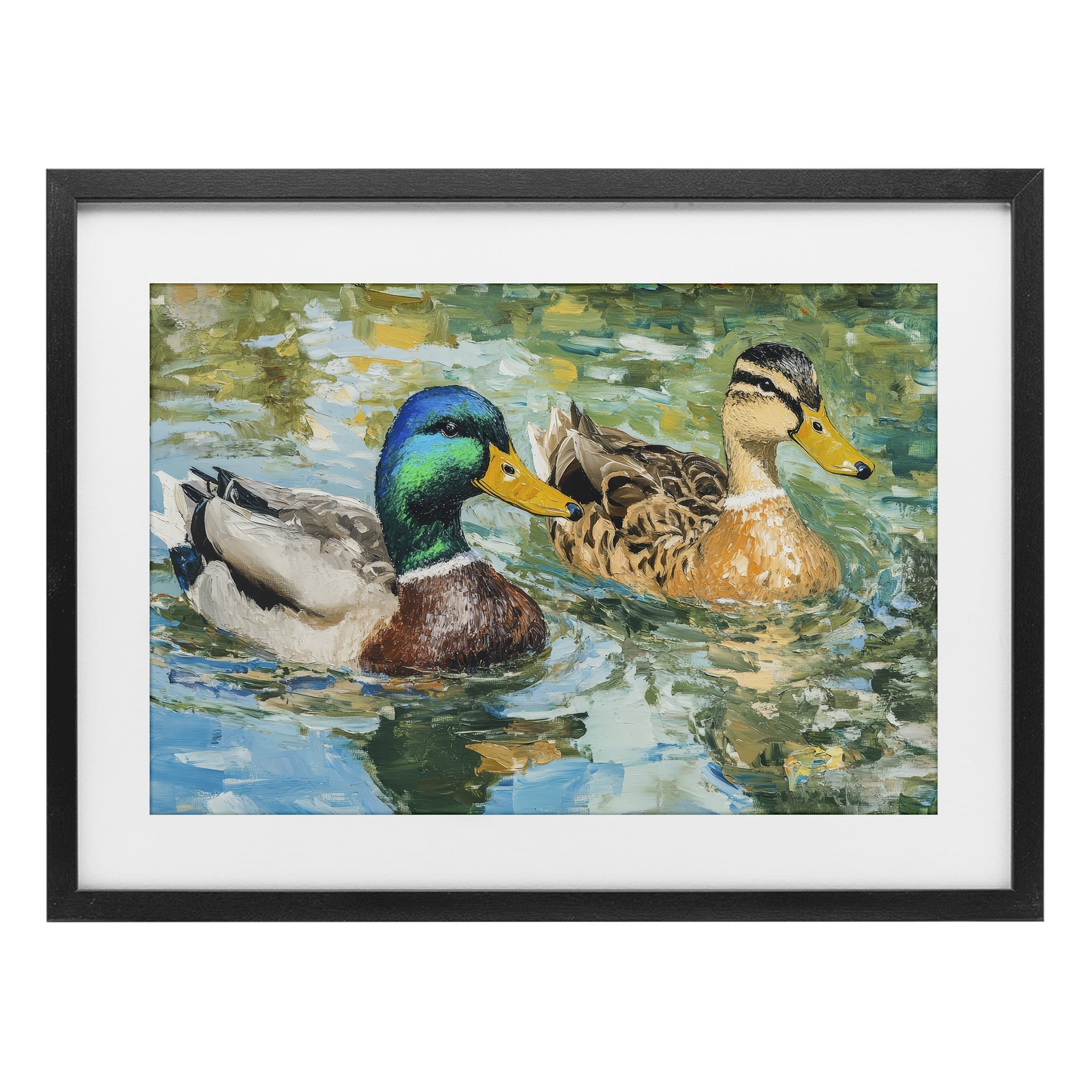 Stupell Industries Ducks Out For A Swim Black Framed Print Under Glass, design by Petal Prints Design