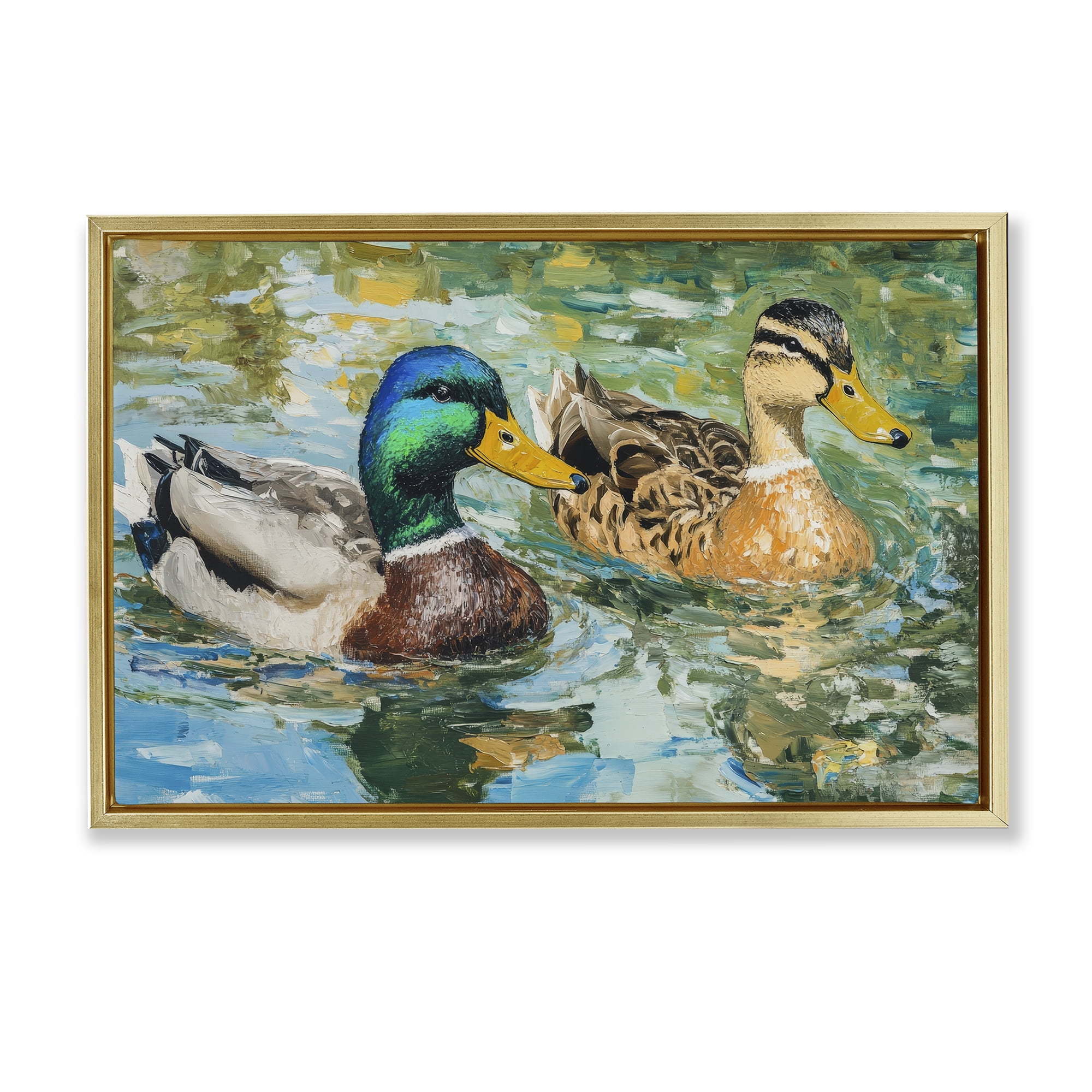 Stupell Industries Ducks Out For A Swim Gold Framed Floater Canvas Wall Art, design by Petal Prints Design