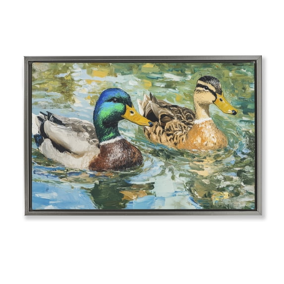 Stupell Industries Rustic Lodge Ducks Out For A Swim Gray Floating Frame Canvas Art, 25 x 17, by Petals Prints Design