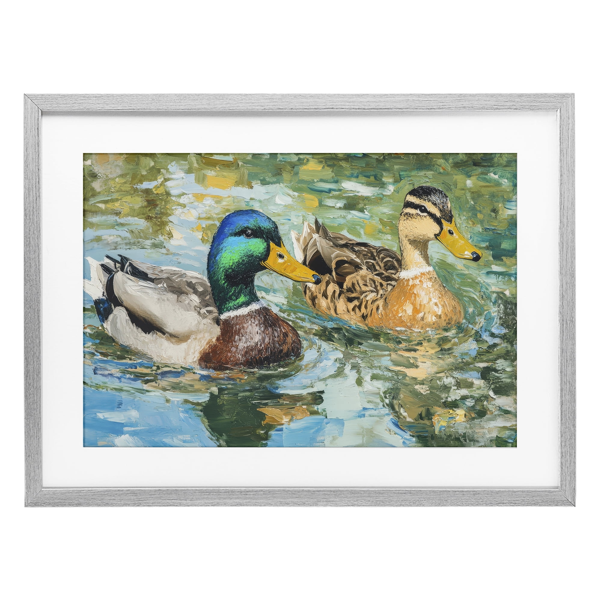 Stupell Industries Ducks Out For A Swim Gray Framed Print Under Glass, design by Petal Prints Design