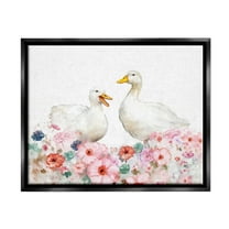 Stupell Industries Ducks & Pastel Flowers Animals & Insects Painting Black Floater Framed Canvas Art Print Wall Art, 21 x 17