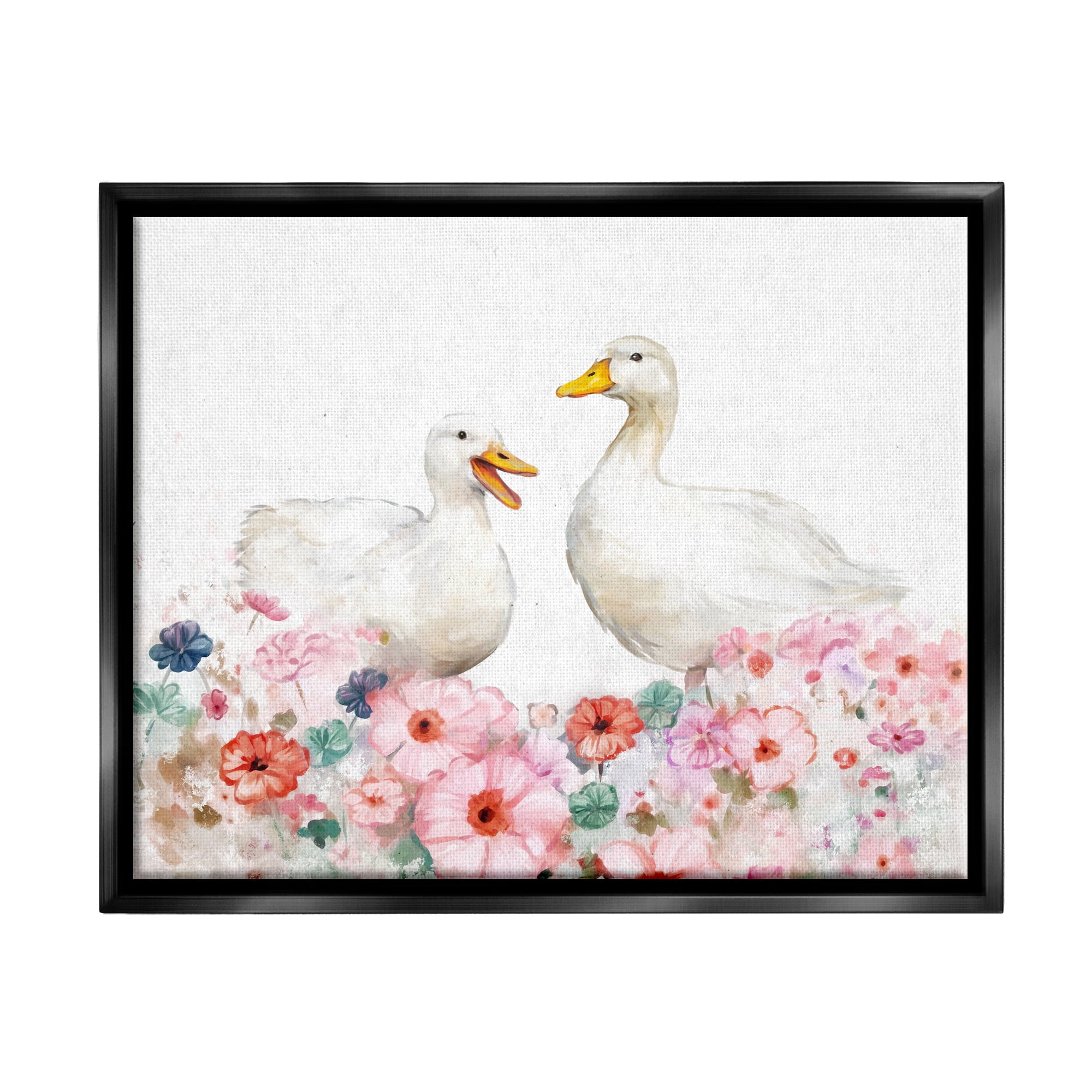 Stupell Industries Ducks & Pastel Flowers Animals & Insects Painting Black Floater Framed Canvas Art Print Wall Art, 31 x 25