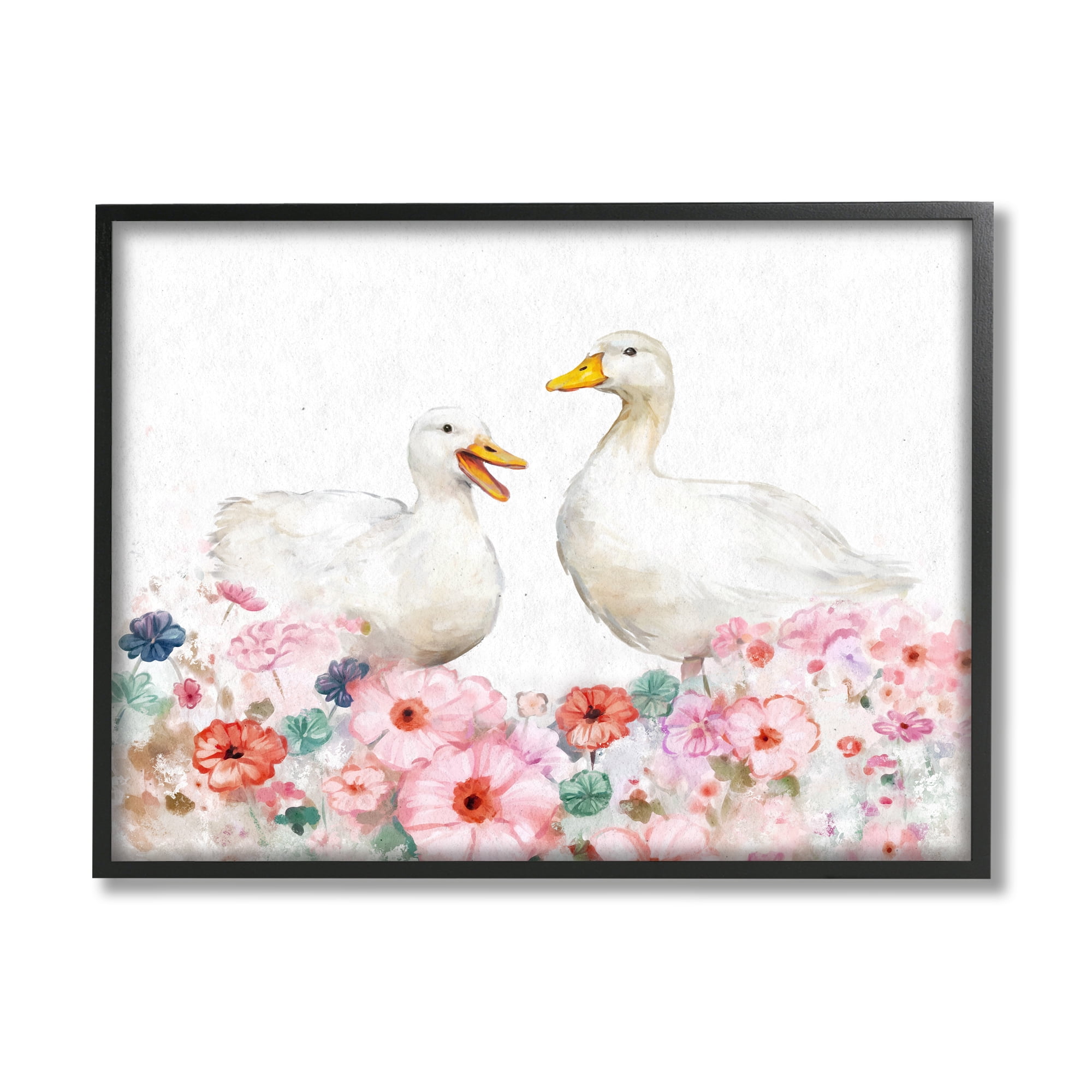 Stupell Industries Ducks & Pastel Flowers Animals & Insects Painting Black Framed Art Print Wall Art, 14 x 11