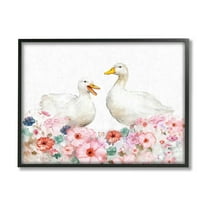 Stupell Industries Ducks & Pastel Flowers Animals & Insects Painting Black Framed Art Print Wall Art, 14 x 11