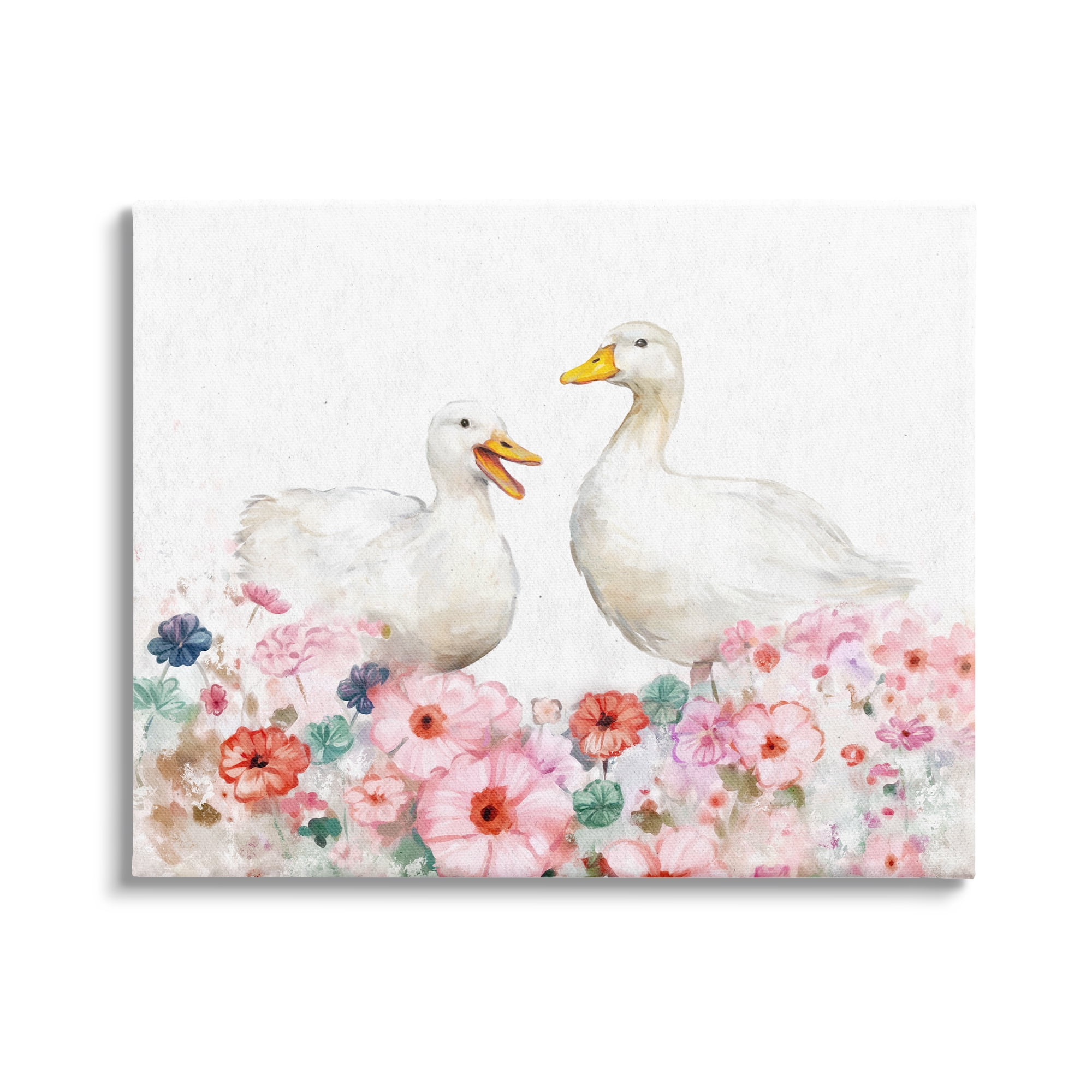 Stupell Industries Ducks & Pastel Flowers Animals & Insects Painting Gallery Wrapped Canvas Art Print Wall Art, 20 x 16