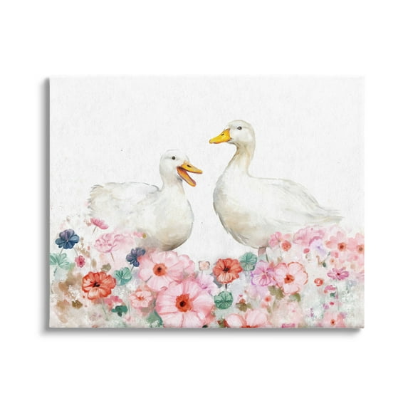 Stupell Industries Ducks & Pastel Flowers Animals & Insects Painting Gallery Wrapped Canvas Art Print Wall Art, 48 x 36