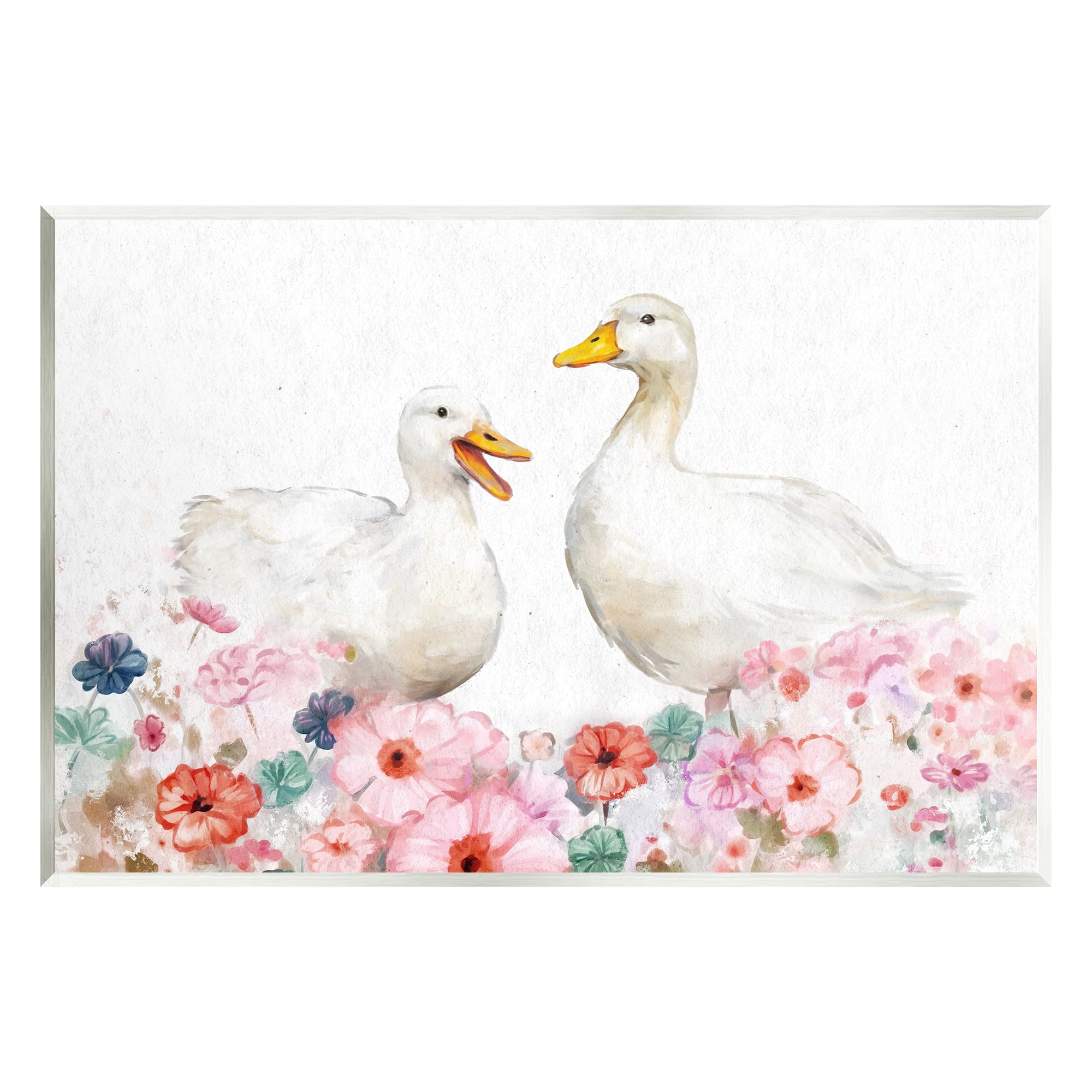 Stupell Industries Ducks & Pastel Flowers Animals & Insects Painting Unframed Art Print Wall Art, 19 x 13
