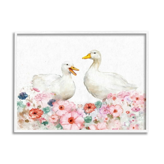 Stupell Industries Ducks & Pastel Flowers Animals & Insects Painting White Framed Art Print Wall Art, 30 x 24