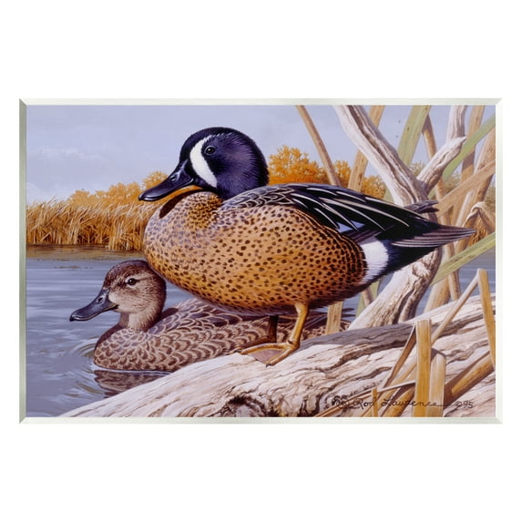 Stupell Industries Ducks at Pond's Edge Animals & Insects Painting Unframed Art Print Wall Art, 19 x 13