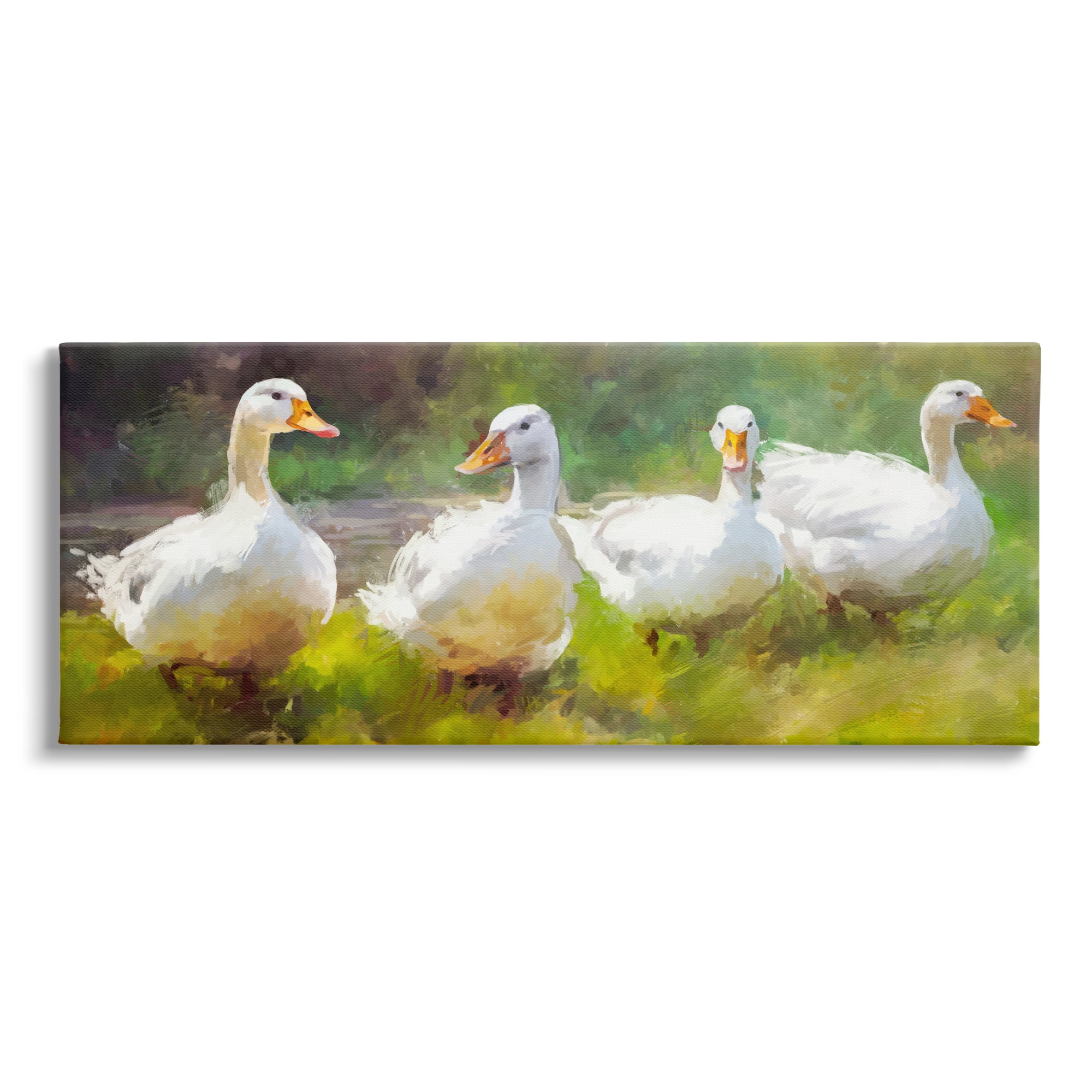 Stupell Industries Ducks by River Painting Animals & Insects Painting Gallery Wrapped Canvas Art Print Wall Art, 24 x 10