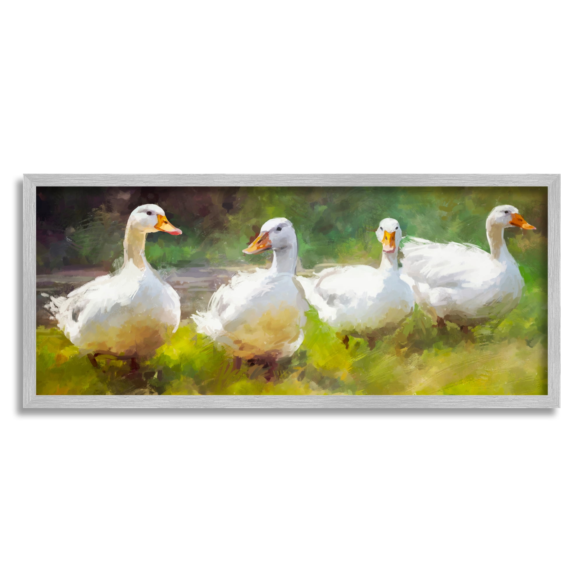 Stupell Industries Ducks by River Painting Animals & Insects Painting Gray Framed Art Print Wall Art, 24 x 10