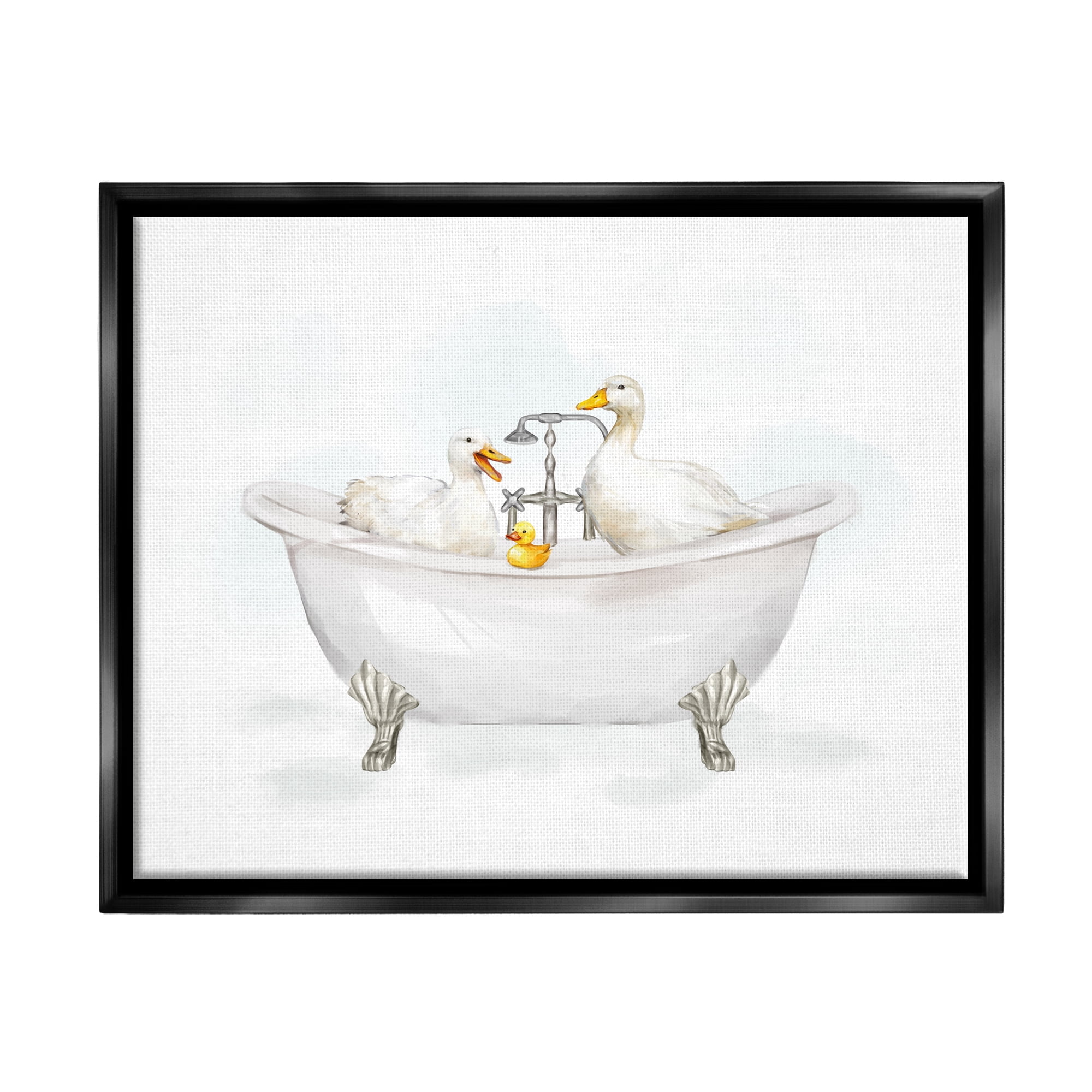 Stupell Industries Ducks in Bathtub Animals & Insects Painting Black Floater Framed Canvas Art Print Wall Art, 21 x 17