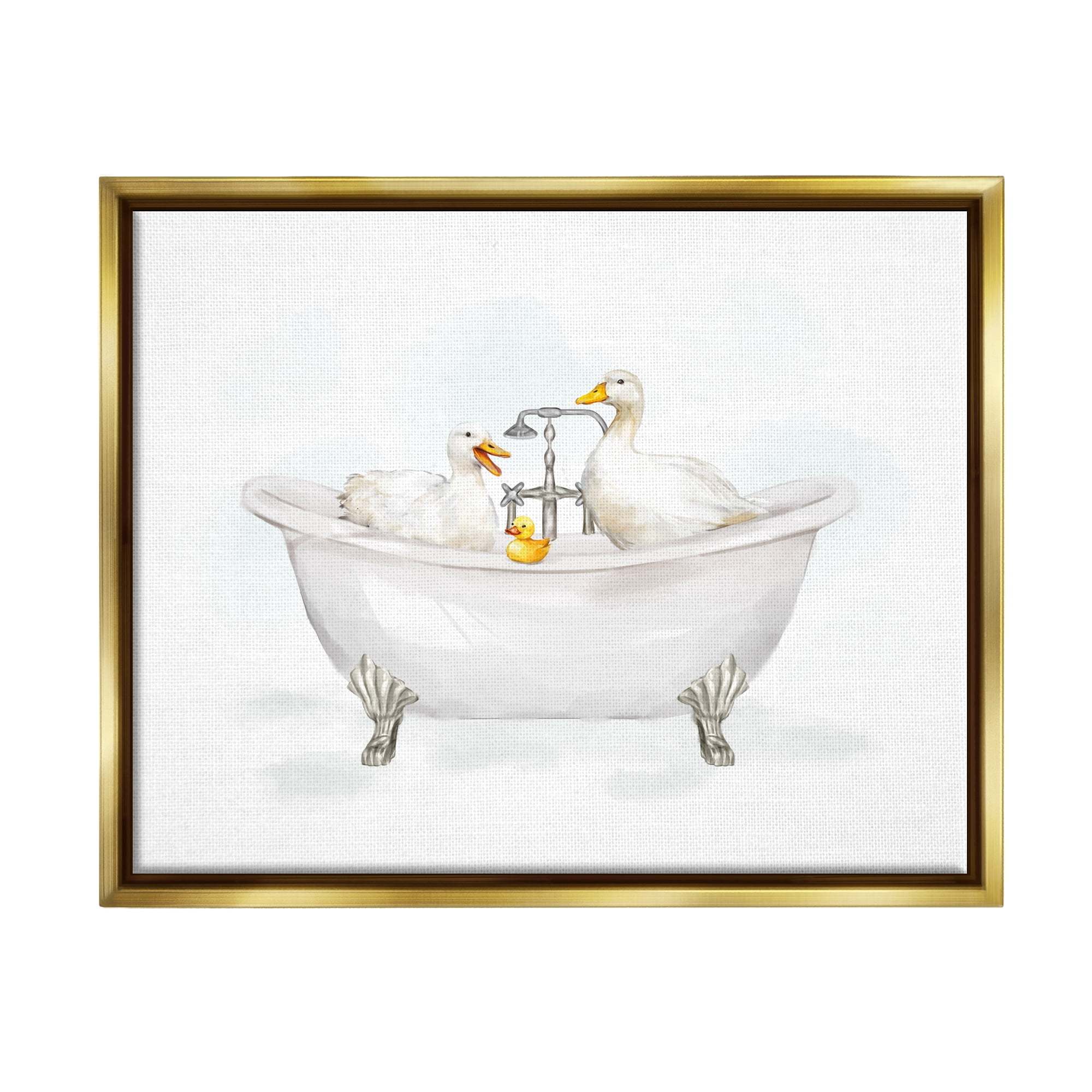 Stupell Industries Ducks in Bathtub Animals & Insects Painting Gold Floater Framed Canvas Art Print Wall Art, 21 x 17
