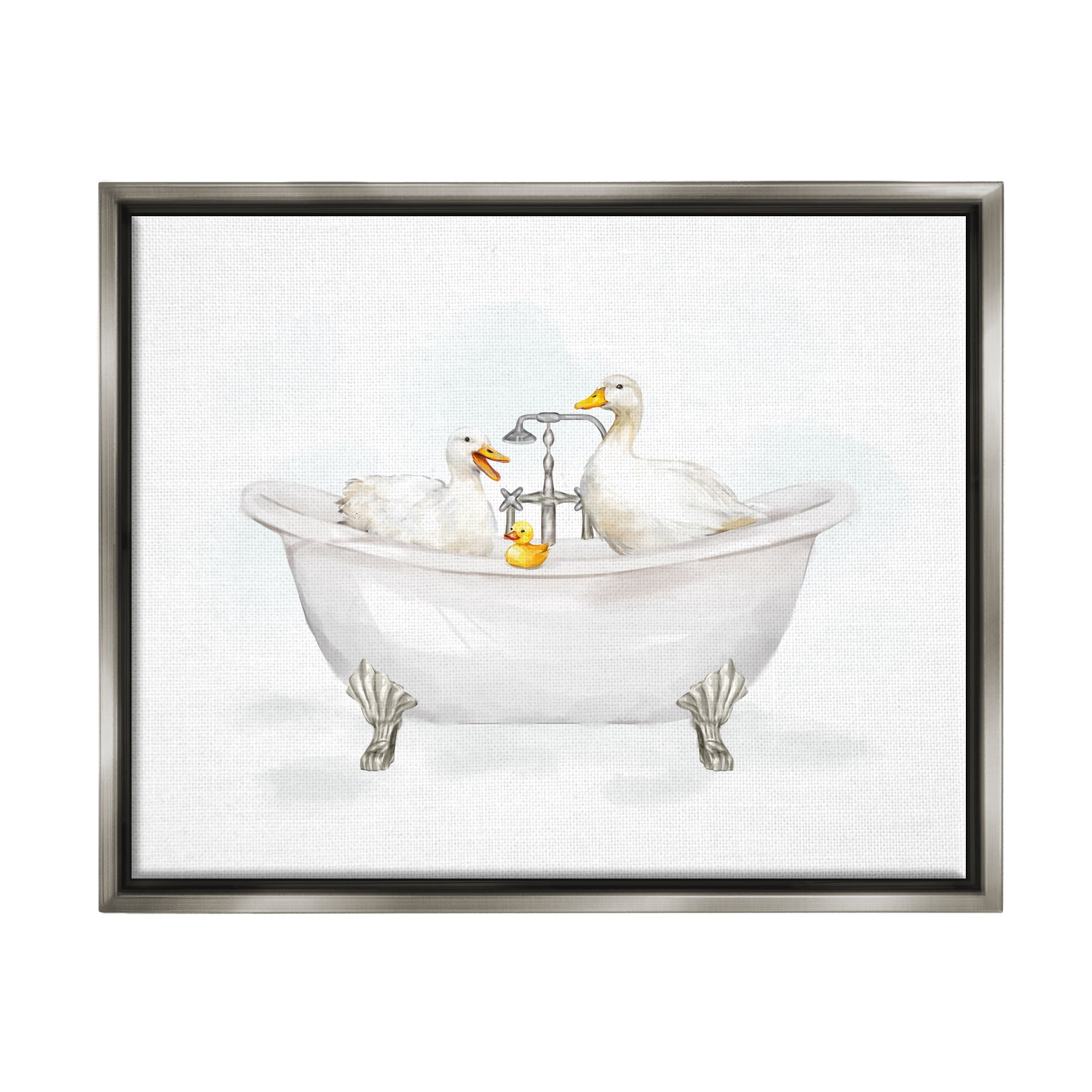 Stupell Industries Ducks in Bathtub Animals & Insects Painting Gray Floater Framed Canvas Art Print Wall Art, 21 x 17