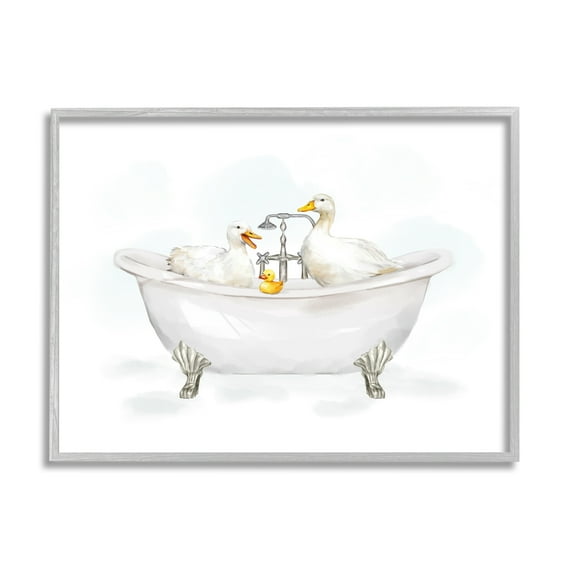 Stupell Industries Ducks in Bathtub Animals & Insects Painting Gray Framed Art Print Wall Art, 20 x 16