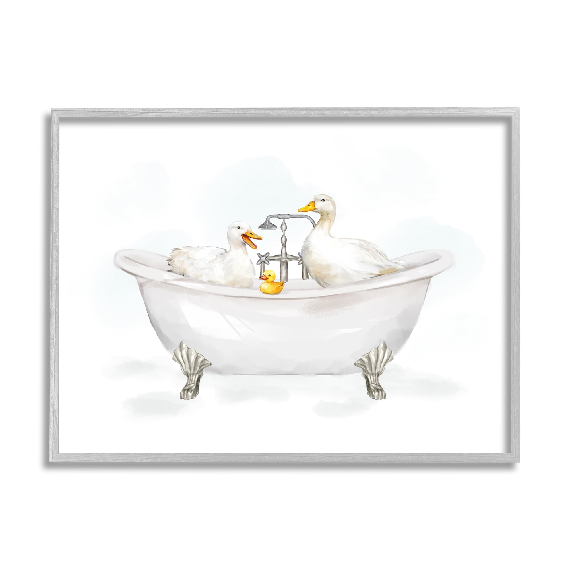 Stupell Industries Ducks in Bathtub Animals & Insects Painting Gray Framed Art Print Wall Art, 30 x 24