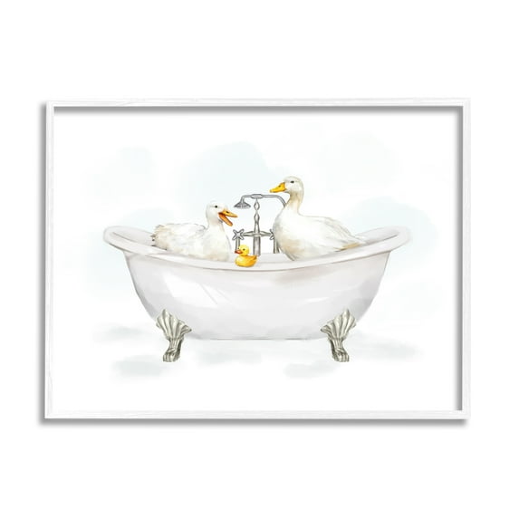 Stupell Industries Ducks in Bathtub Animals & Insects Painting White Framed Art Print Wall Art, 30 x 24