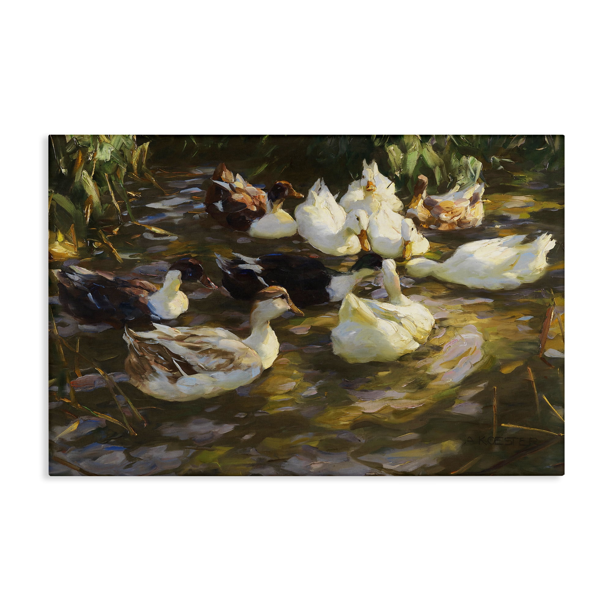 Stupell Industries Ducks in Flowing River Landscape Painting Gallery Wrapped Canvas Art Print Wall Art, 30 x 20