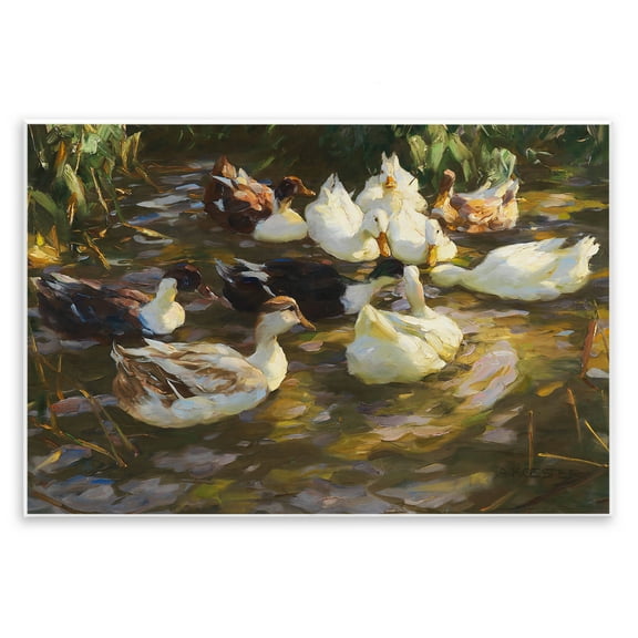 Stupell Industries Ducks in Flowing River Landscape Painting Unframed Art Print Wall Art, 15 x 10