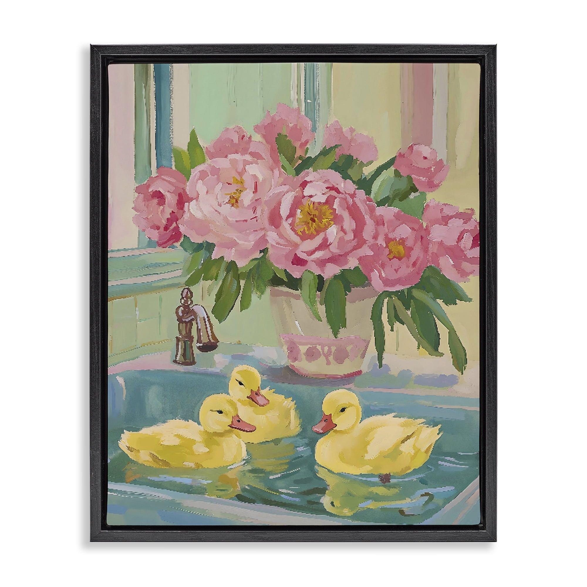 Stupell Industries Ducks in Sink Bath Black Framed Floater Canvas Wall Art, design by The Prints Vibe