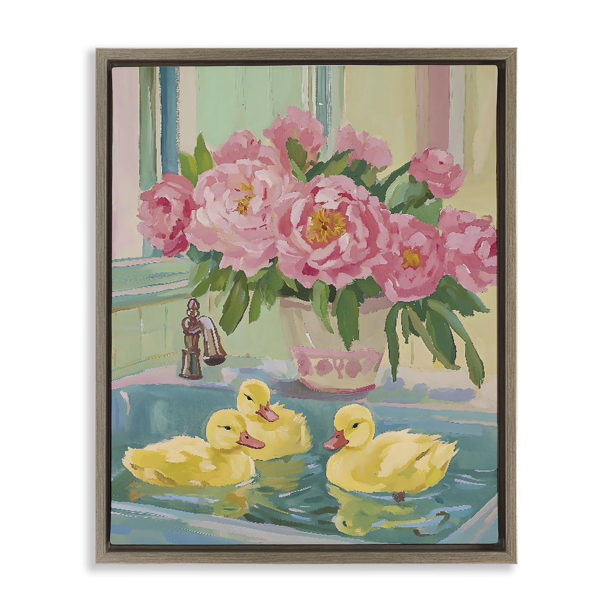 Stupell Industries Ducks in Sink Bath Brown Framed Floater Canvas Wall Art, design by The Prints Vibe