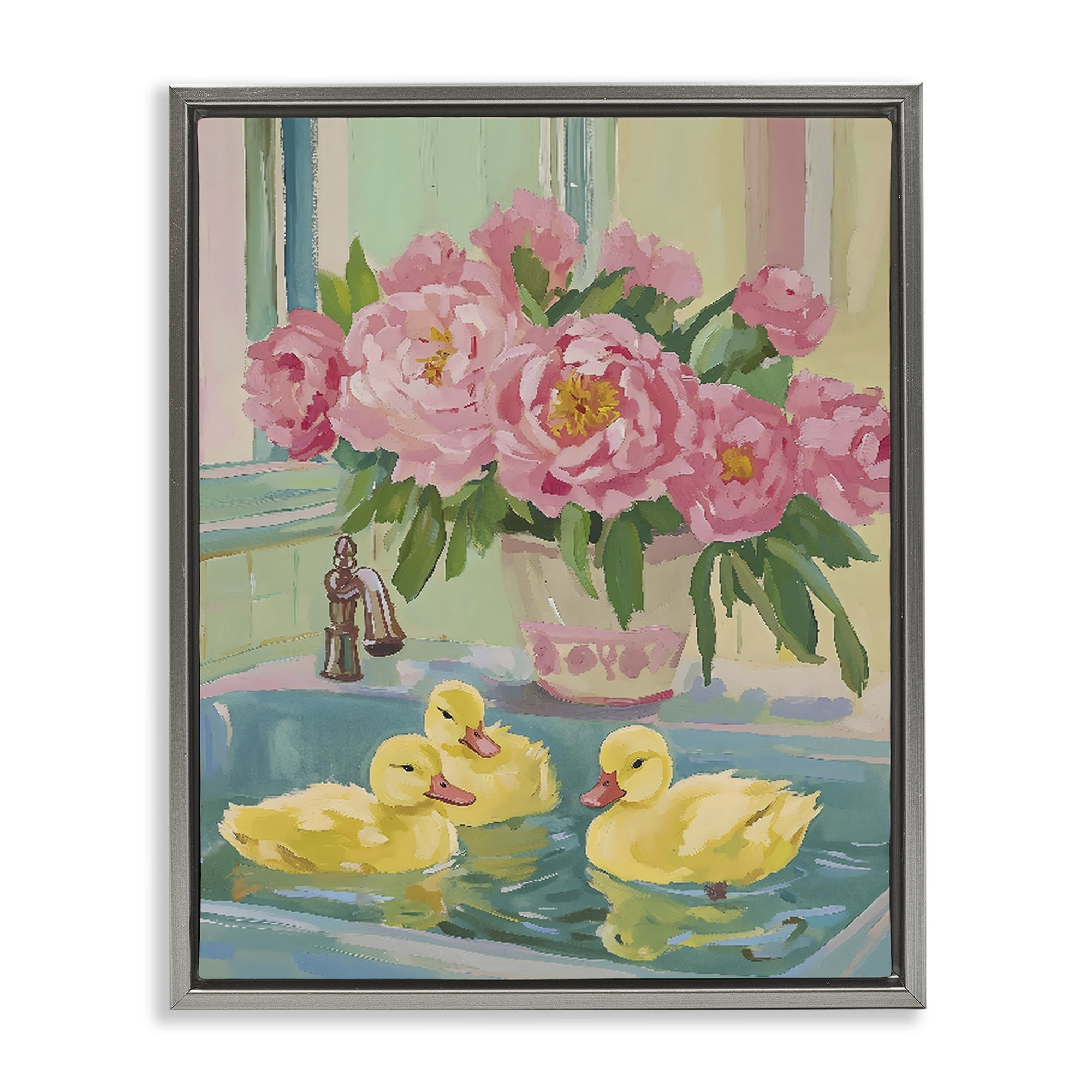 Stupell Industries Ducks in Sink Bath Gray Framed Floater Canvas Wall Art, design by The Prints Vibe