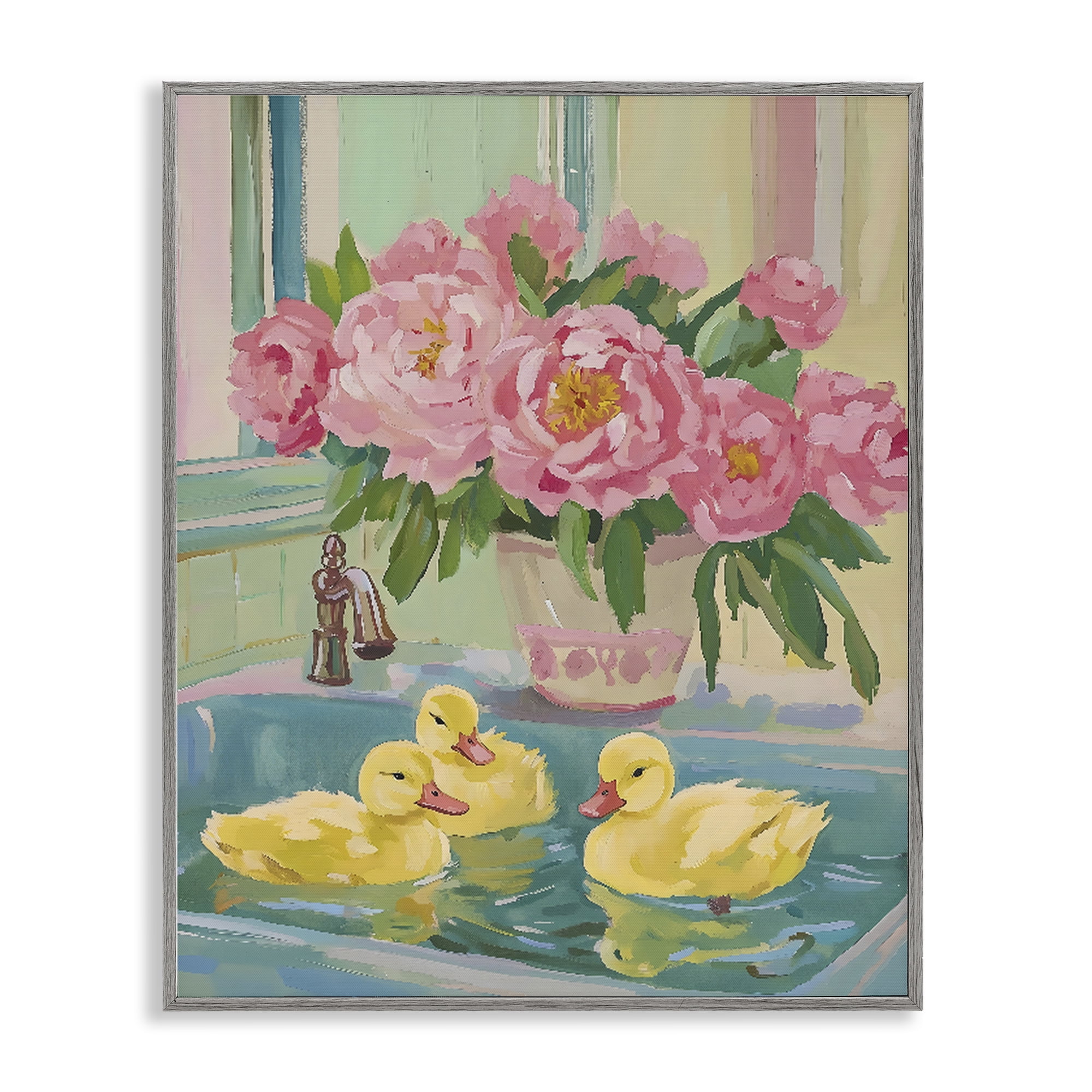 Stupell Industries Ducks in Sink Bath Gray Framed Giclee Art, design by The Prints Vibe